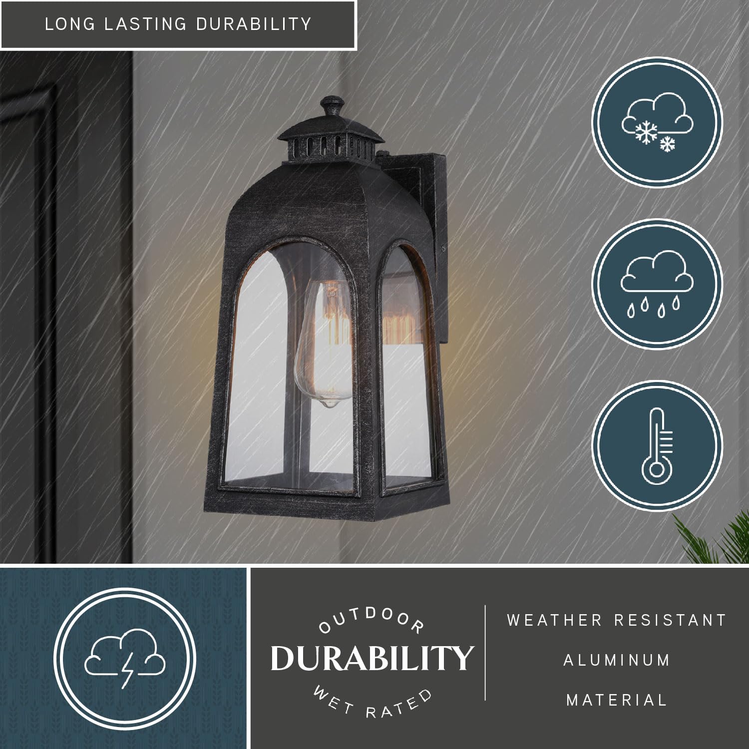 VAXCEL Pilsen 6.5-inch Charcoal Black Outdoor Wall Lantern with Dusk to Dawn Photocell Sensor - 1-Light Exterior Wall Sconce with Clear Glass Panels for Porch, Patio, Garden and Entryway Lighting