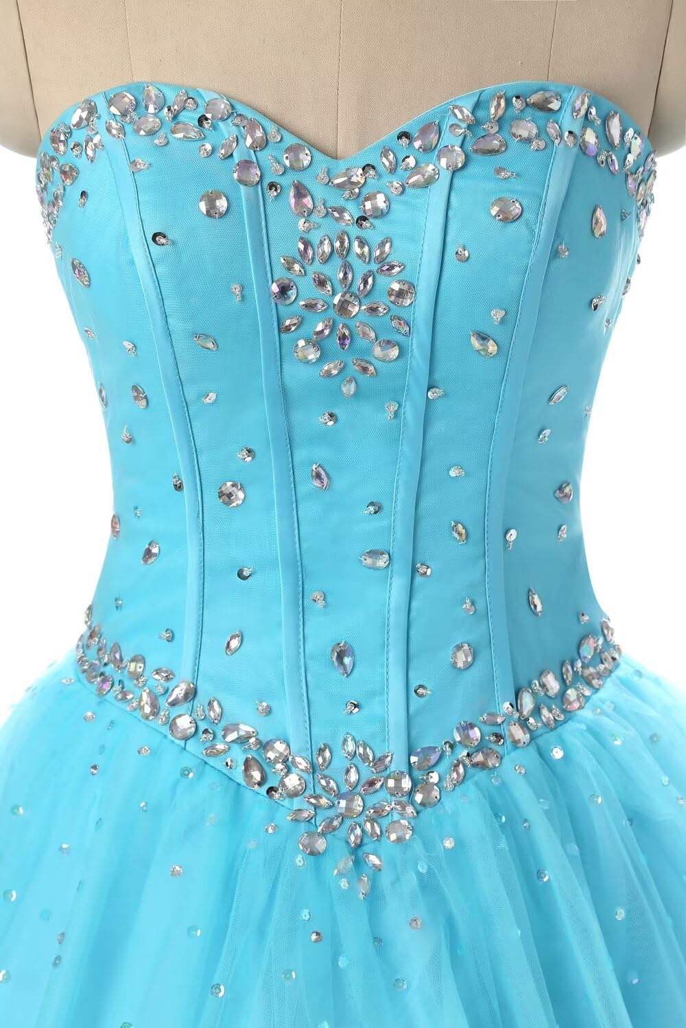 Elegant Silver Beaded Ball Gown for Women - Crystal Sequins Quinceañera & Prom Long Dress - Perfect for Sweet 16, Formal Parties & Special Occasions