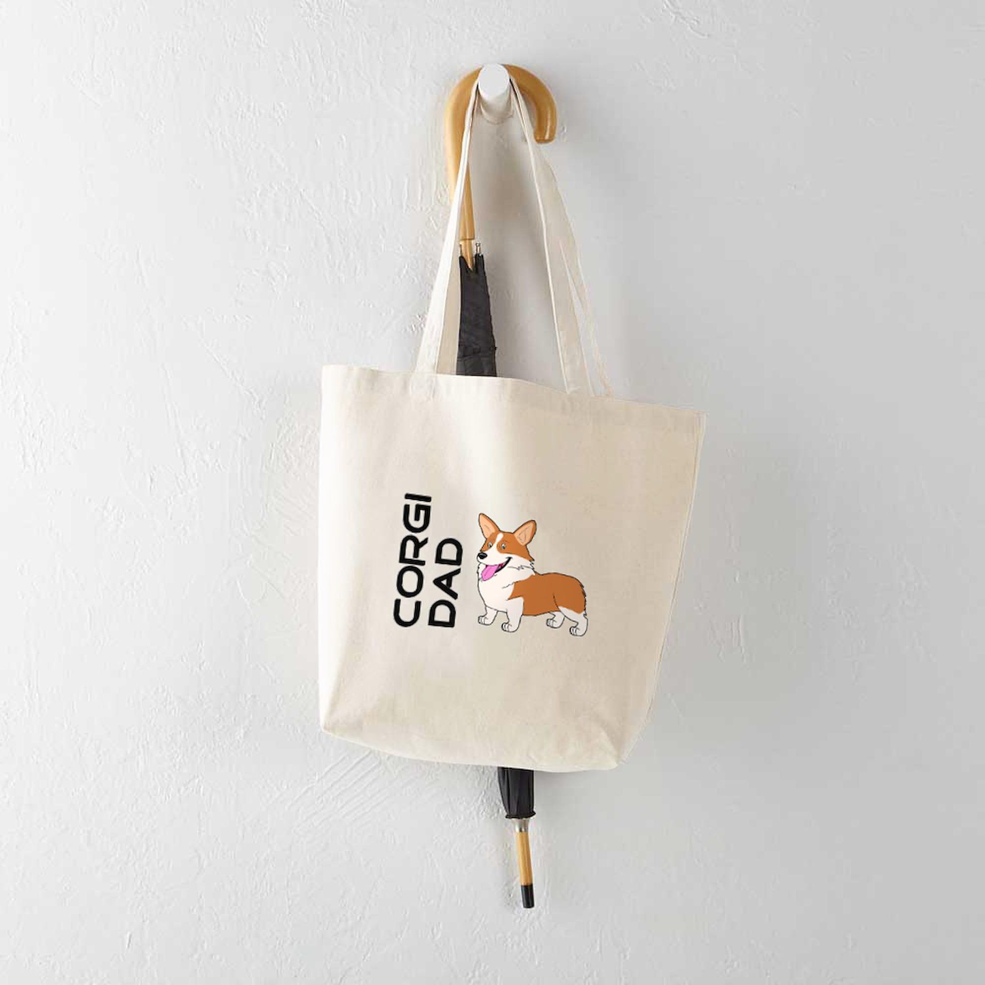Corgi Dad Tote Bag - Red & White Canvas Reusable Shopping Bag for Groceries, Beach & Work | Funny Dog Lover Gift for Men & Women
