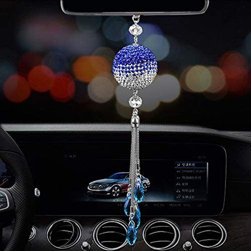 Blue Crystal Car Charm - Bling Rearview Mirror Hanging Ornament for Car Decor & Good Luck Gift (Perfect for Birthday, Graduation, Housewarming)