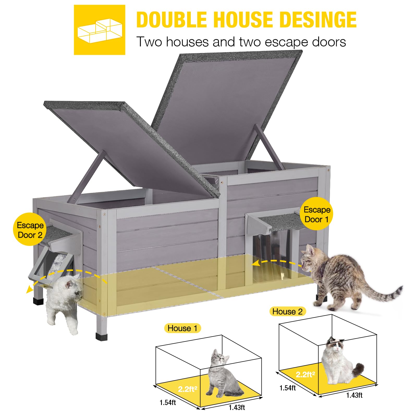**Aivituvin Outdoor Cat House - Weatherproof Feral Cat Shelter with Double Rooms, Winter-Proof Kitty Cage for Outdoor & Indoor Use**