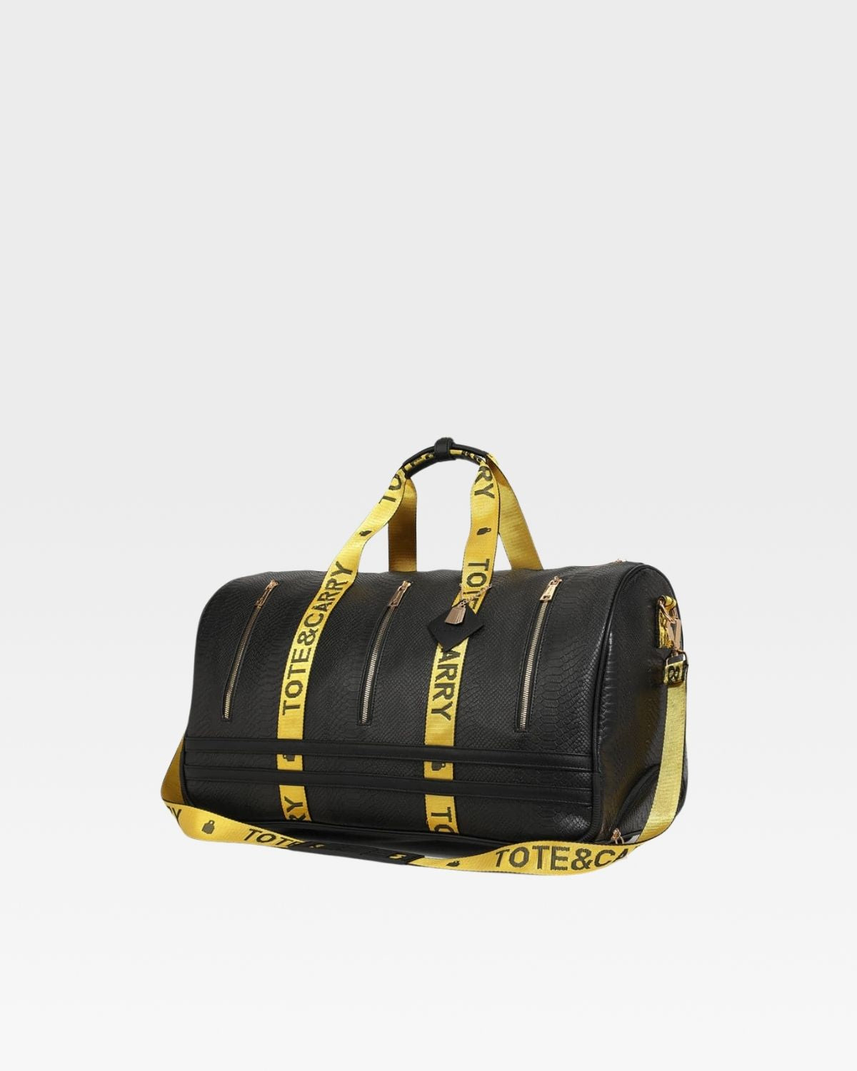 Black & Yellow Rolling Duffle Bag with Caution Tape Design - Perfect for Travel, Gym, and Work Commutes | Heavy-Duty Luggage with Wheels