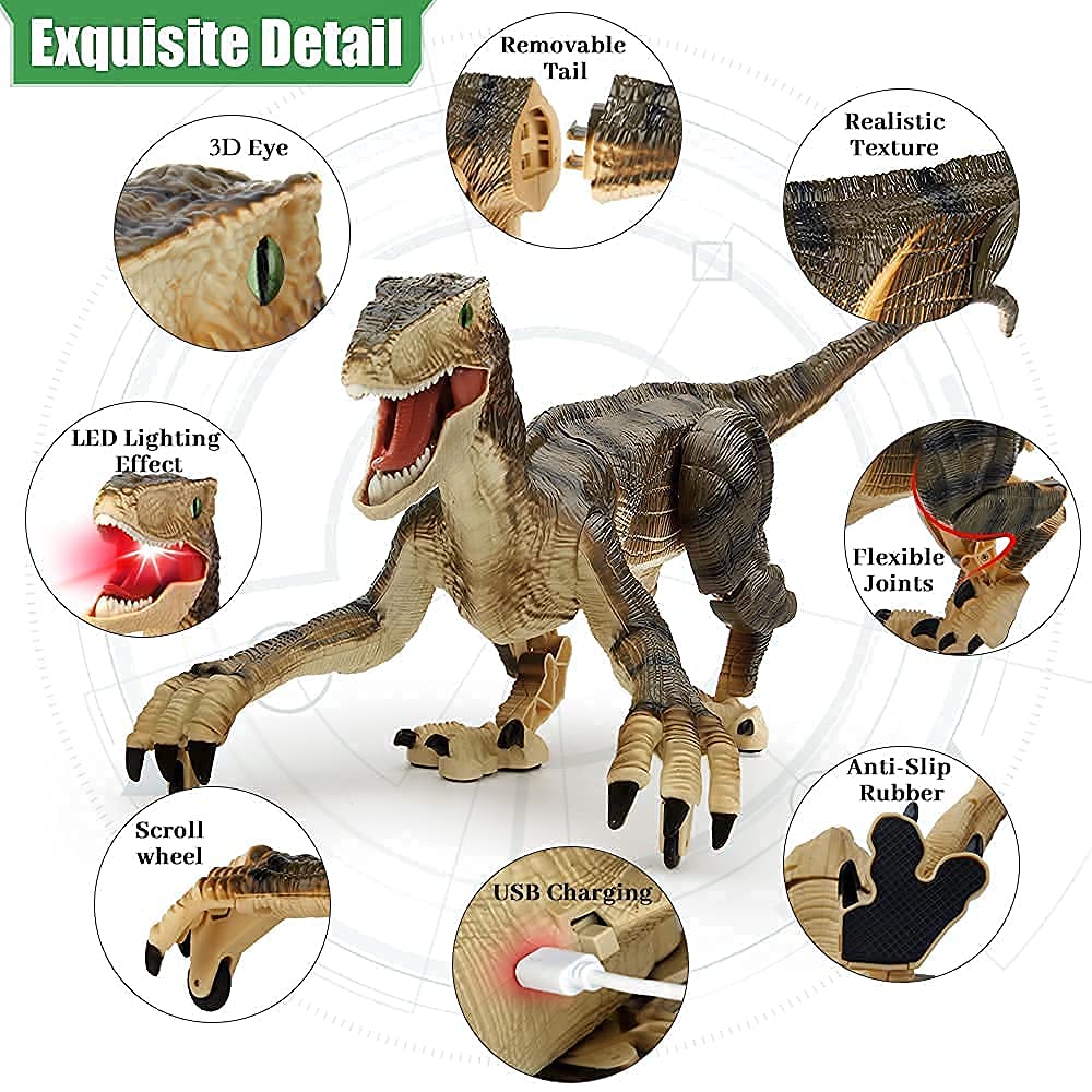 Mini Tudou Remote Control Dinosaur Toy - 2.4Ghz LED Velociraptor Robot with Realistic Sounds & Walking Action, Electronic RC Dinosaur for Boys Kids Ages 5-9 | Perfect for Birthday Gifts, STEM Learning & Indoor/Outdoor Playtime
