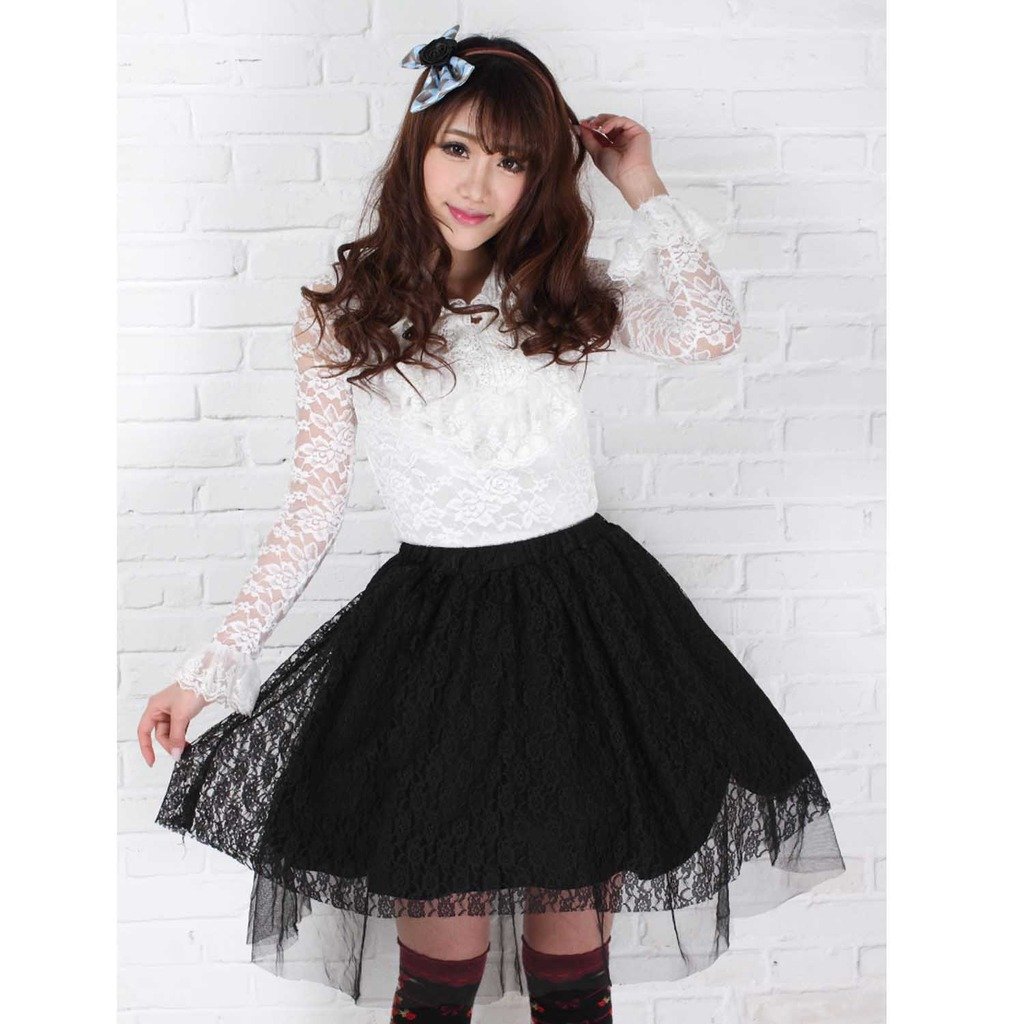 Hugme Black Polyester Lace Rose Lolita Skirt - Elegant Gothic Fashion for Cosplay, Tea Parties & Vintage Style Outfits