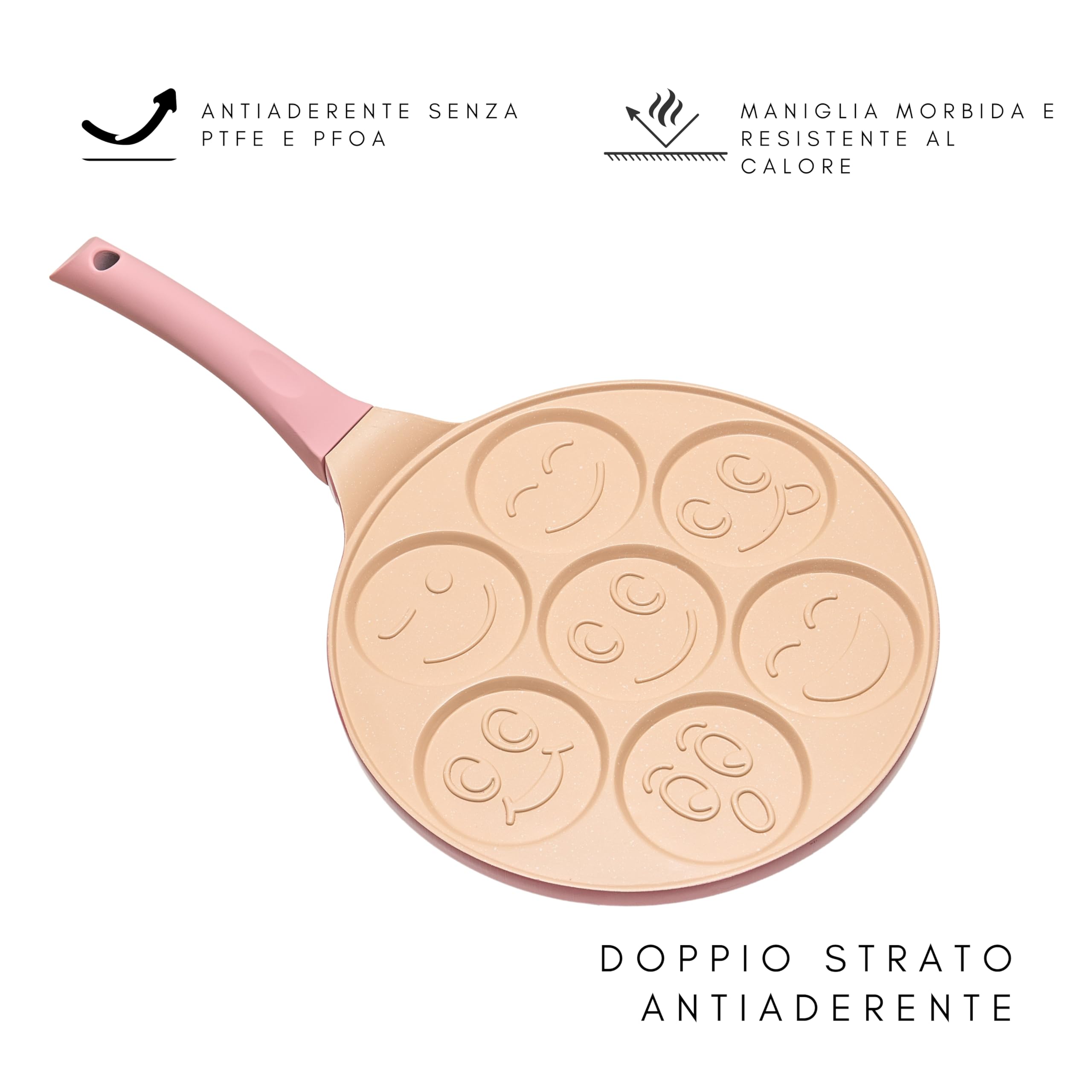 Erreke Non-Stick Emoji Face Pancake Pan - 26cm Pink Fun Design for Kids - Induction Compatible, Perfect for Pancakes, Eggs & More - Ideal for Family Breakfast & Kids Cooking Activities