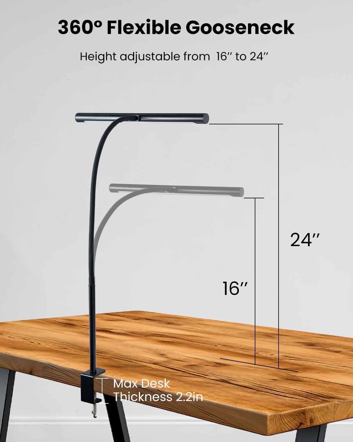 12W Dimmable LED Desk Lamp with Adjustable Gooseneck - Eye-Caring Home Office Light for Reading, Studying & Workbench - Perfect Architect Clamp Lamp for Workspace & Study Room Lighting