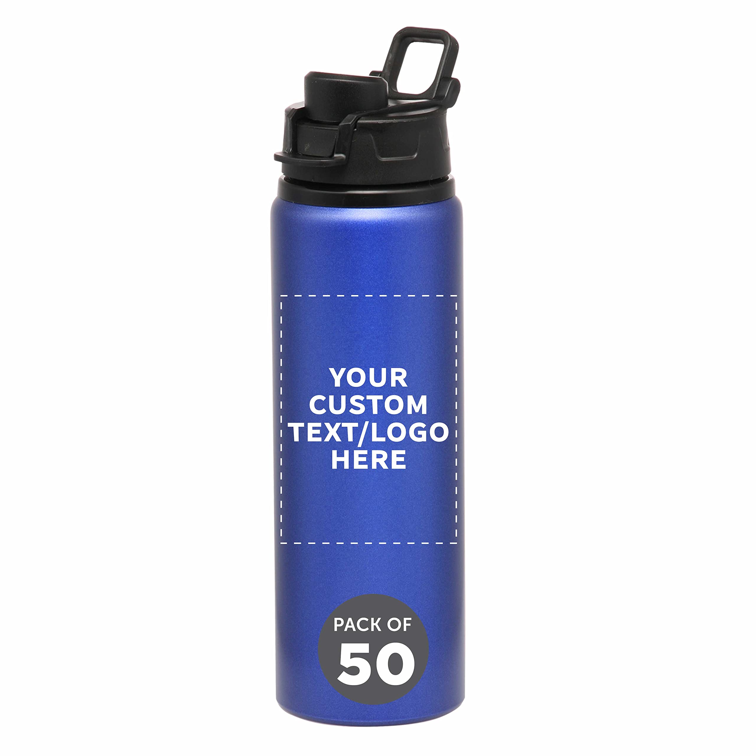 Custom 25oz Aluminum Water Bottles with Snap Lids - Bulk Pack of 50 Reusable Personalized Drinkware for Gym, Hiking, Cycling & School - Eco-Friendly Hydration Solution for Sports, Outdoor Adventures & Corporate Gifts - Blue