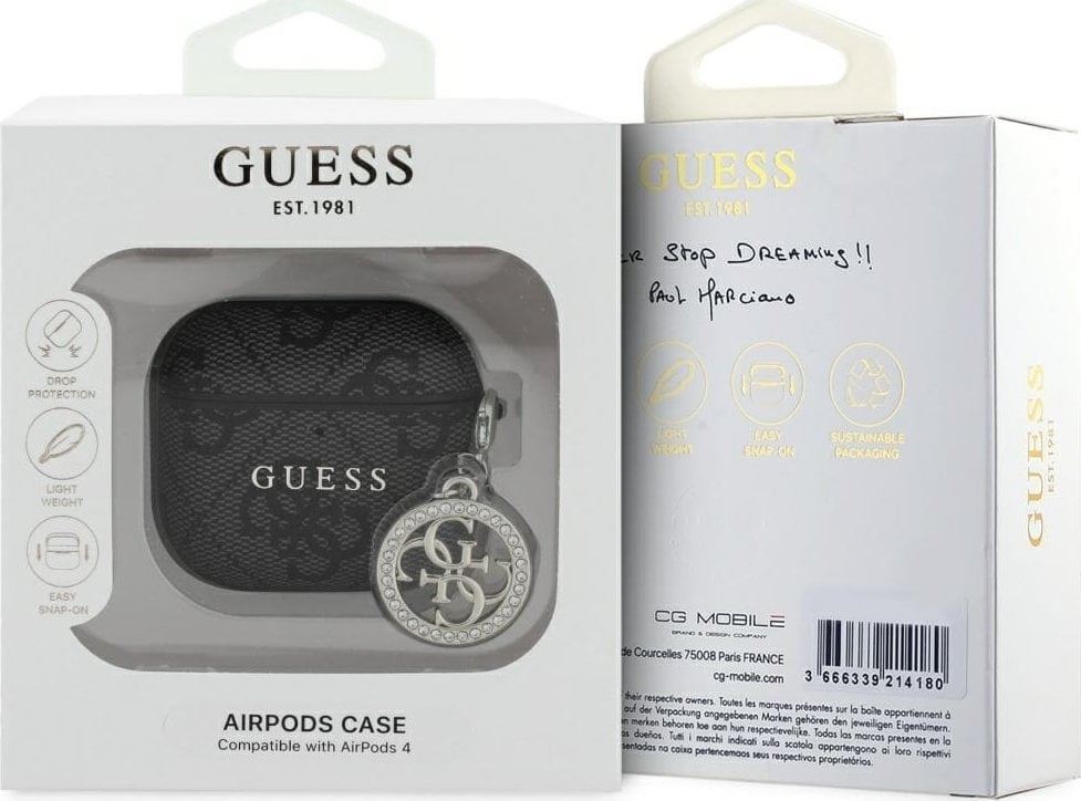 Guess 4G Script PC/PU Protective Case for AirPods 4 - Black | Stylish & Durable Cover for Wireless Earbuds | Perfect for Gym, Travel & Everyday Use