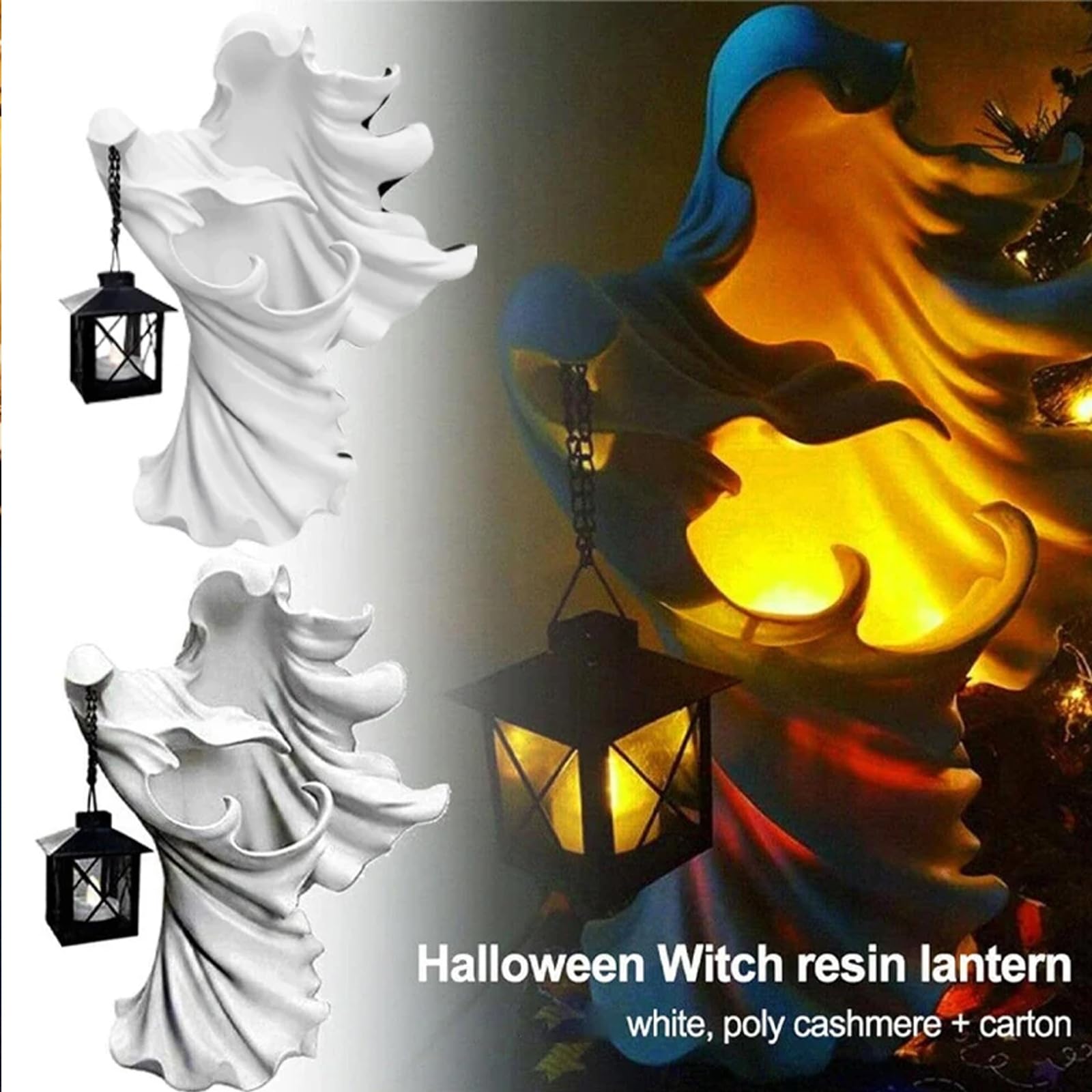 Halloween Cracker Barrel Ghost Decor with LED Lantern - Scary Witch Statue for Holiday Yard & Garden Decoration (Knight Black) - Perfect for Spooky Home Decor, Haunted House Parties, and Halloween Outdoor Displays
