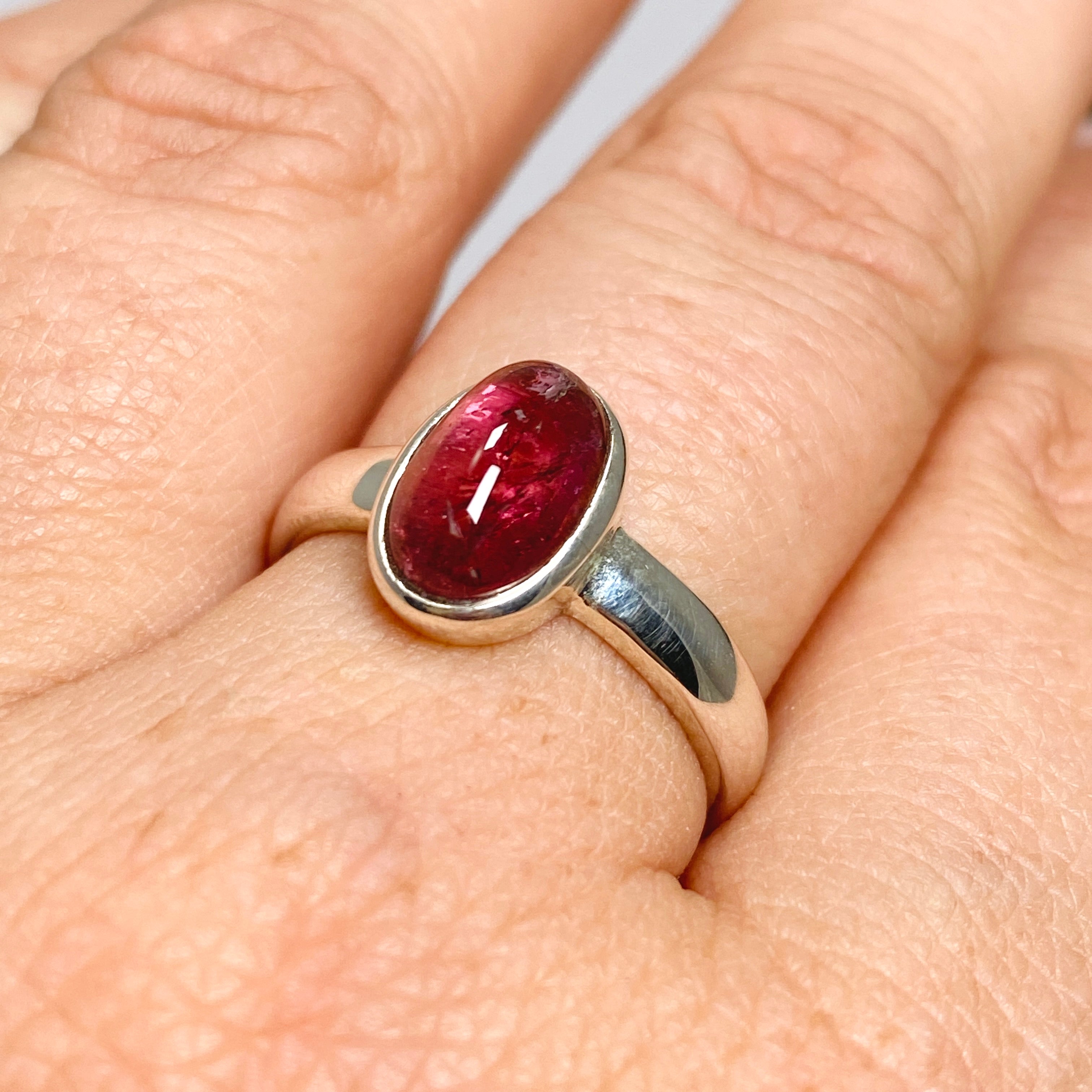 Pink Tourmaline Oval Cabochon Ring - Size 7.5 - PRGJ733 - Elegant Jewelry for Women, Perfect for Weddings, Anniversaries & Special Occasions