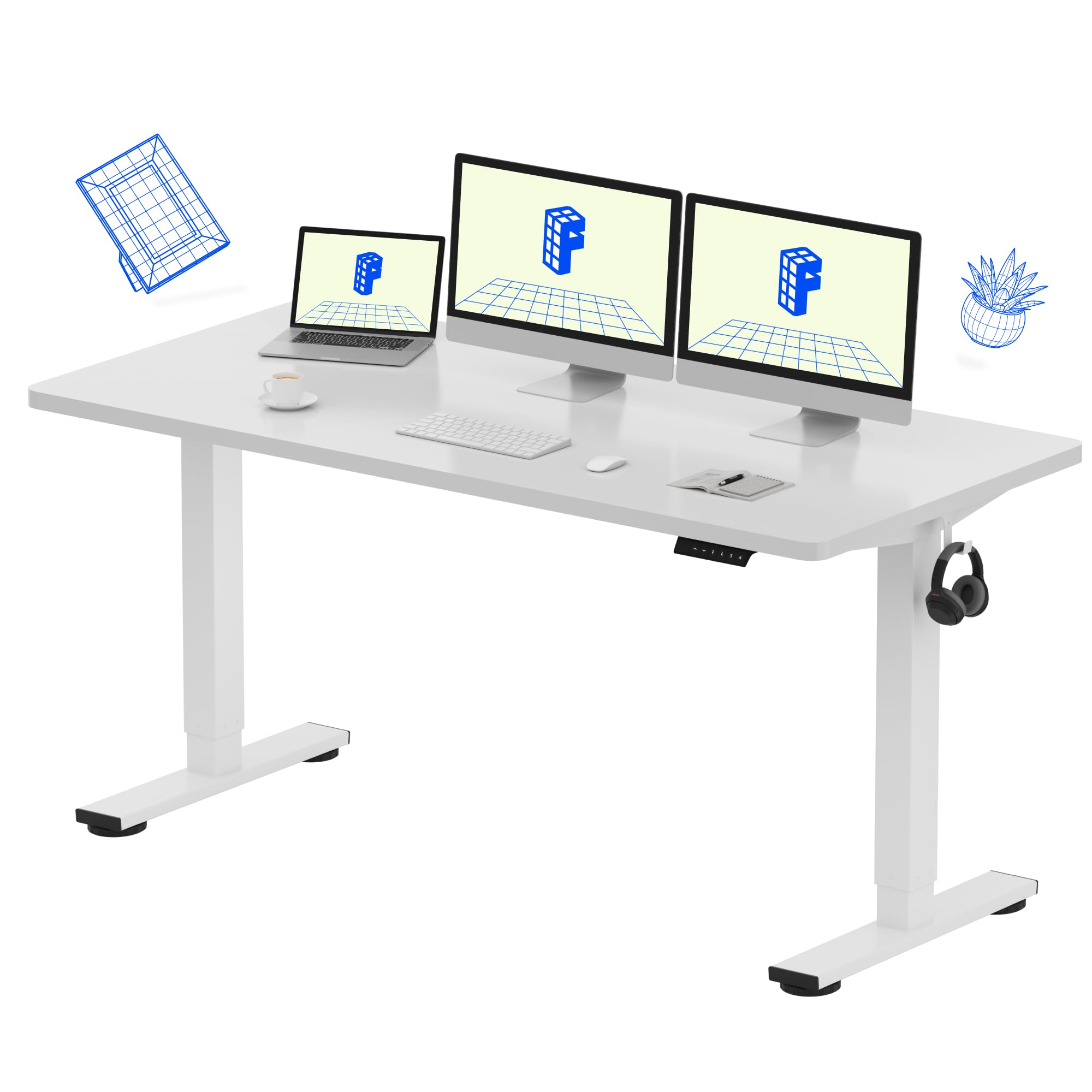 FLEXISPOT EN1 Electric Height Adjustable Standing Desk 60 x 24 Inches - White Frame & Desktop - Home Office Computer Workstation for Sit Stand Work - Perfect for Remote Work, Gaming & Study (2 Packages)