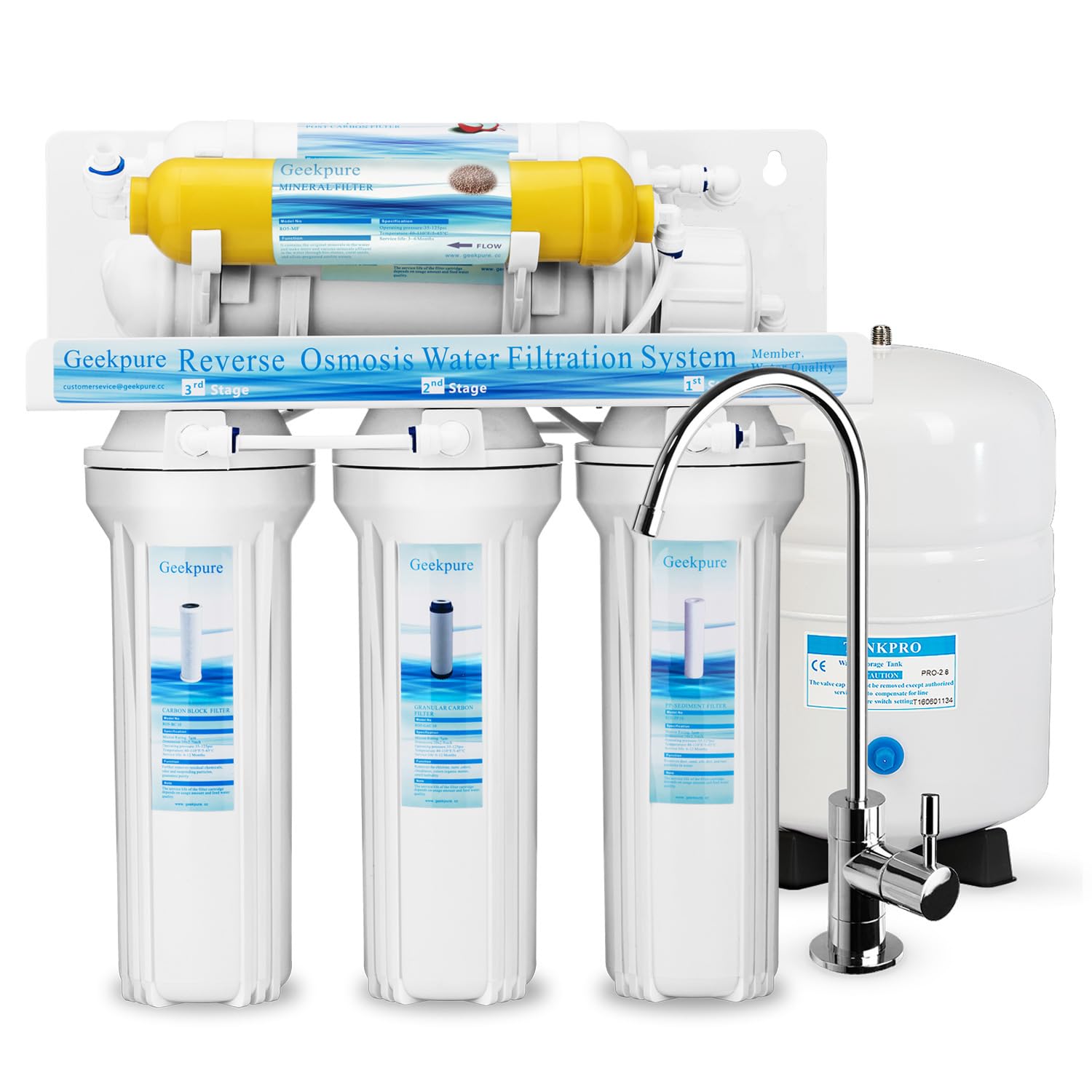 Geekpure 6-Stage Reverse Osmosis Water Filtration System 75 GPD with Mineral Filter - Under Sink Drinking Water Purifier for Home & Kitchen | Removes Contaminants, Improves Taste