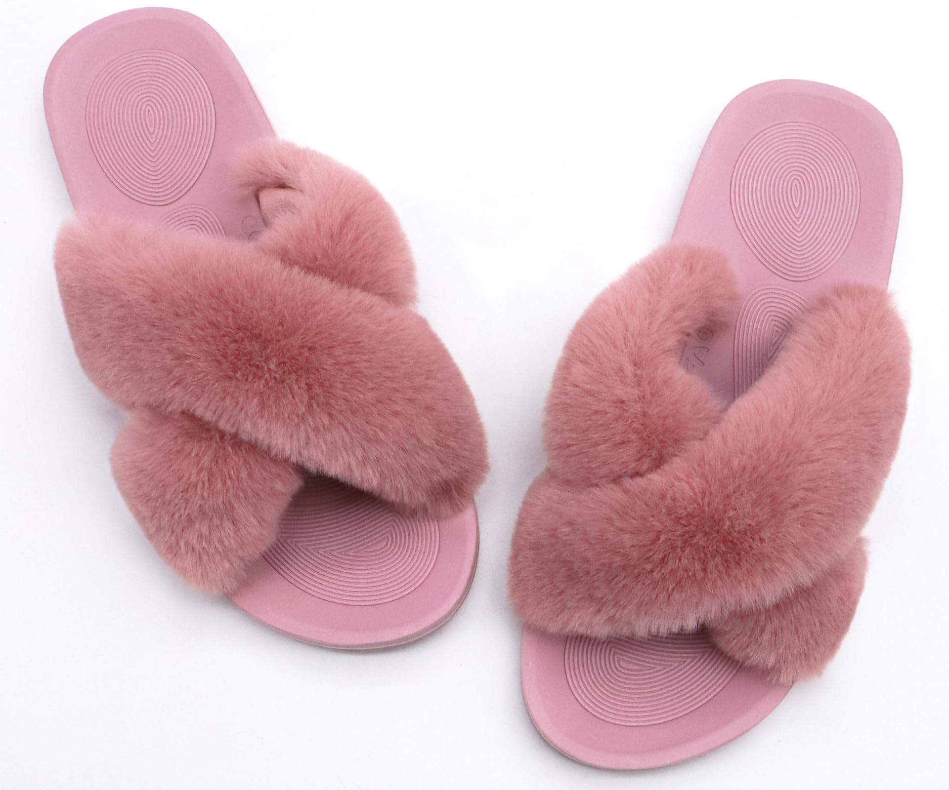 COFACE Women's Fuzzy Slides - Fluffy Faux Fur House Slippers with Arch Support, Open Toe Sandals for Indoor/Outdoor Use - Perfect for Yoga, Lounging & Home Comfort