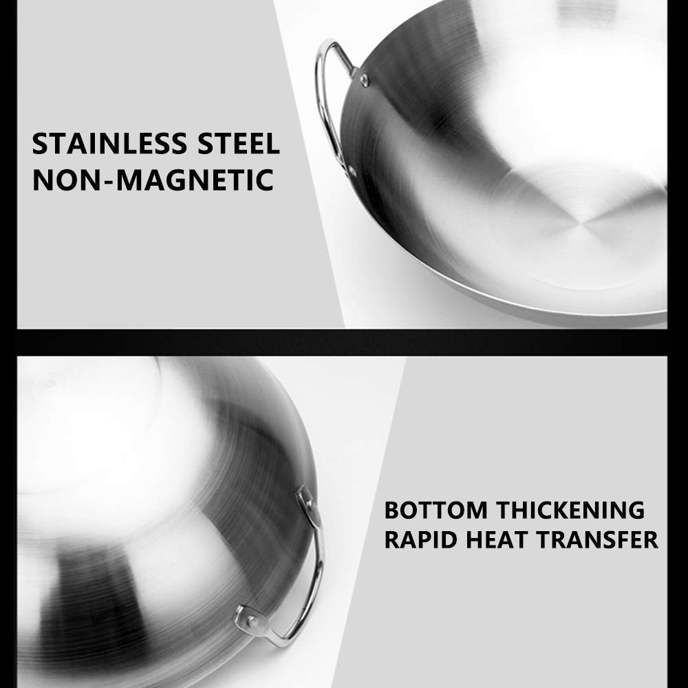 Premium Stainless Steel Frying Pan - 34cm Induction Compatible Wok with Ergonomic Handle for Gas & Electric Stoves | 3-Layer Construction for Even Heat Distribution | Perfect for Stir-Frying, Sautéing & Deep Frying in Professional & Home Kitchens