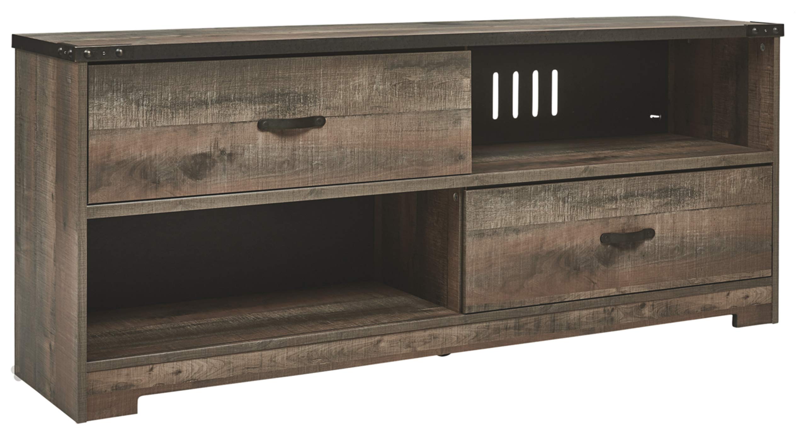 Signature Design by Ashley Trinell Rustic TV Stand for 58 Inch TVs - Natural Brown Wood Entertainment Center with 2 Storage Drawers | Perfect for Living Room, Home Theater & Media Room Organization