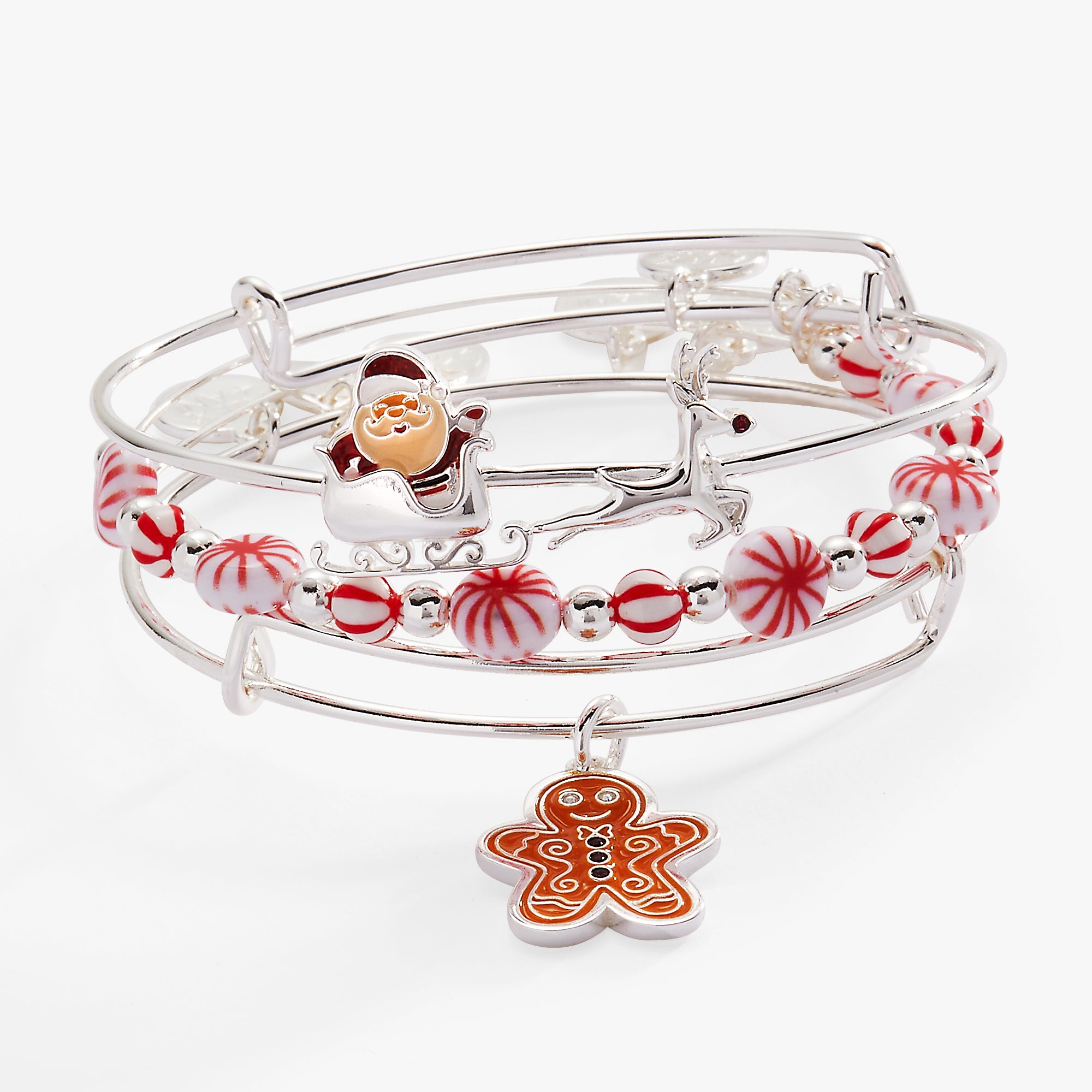 Christmas Bangles Set of 3 - Festive Holiday Bracelets for Women, Red & Gold Beaded Wrist Jewelry - Perfect for Xmas Parties, Gift Giving & Seasonal Celebrations