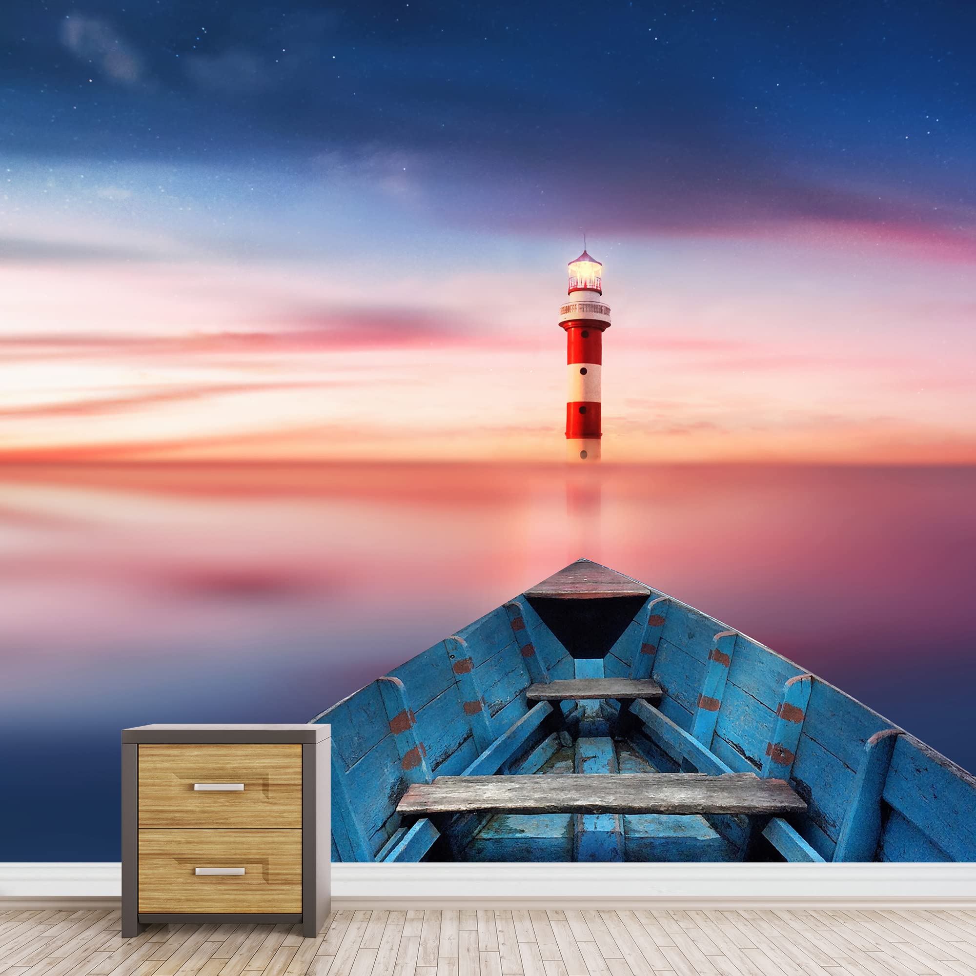 Seaside Lighthouse Removable Wallpaper - 66x96 Inch Peel and Stick Wall Mural for Bedroom, Living Room, Nursery Decor | Easy to Apply & Remove | Coastal Theme Home Wall Sticker