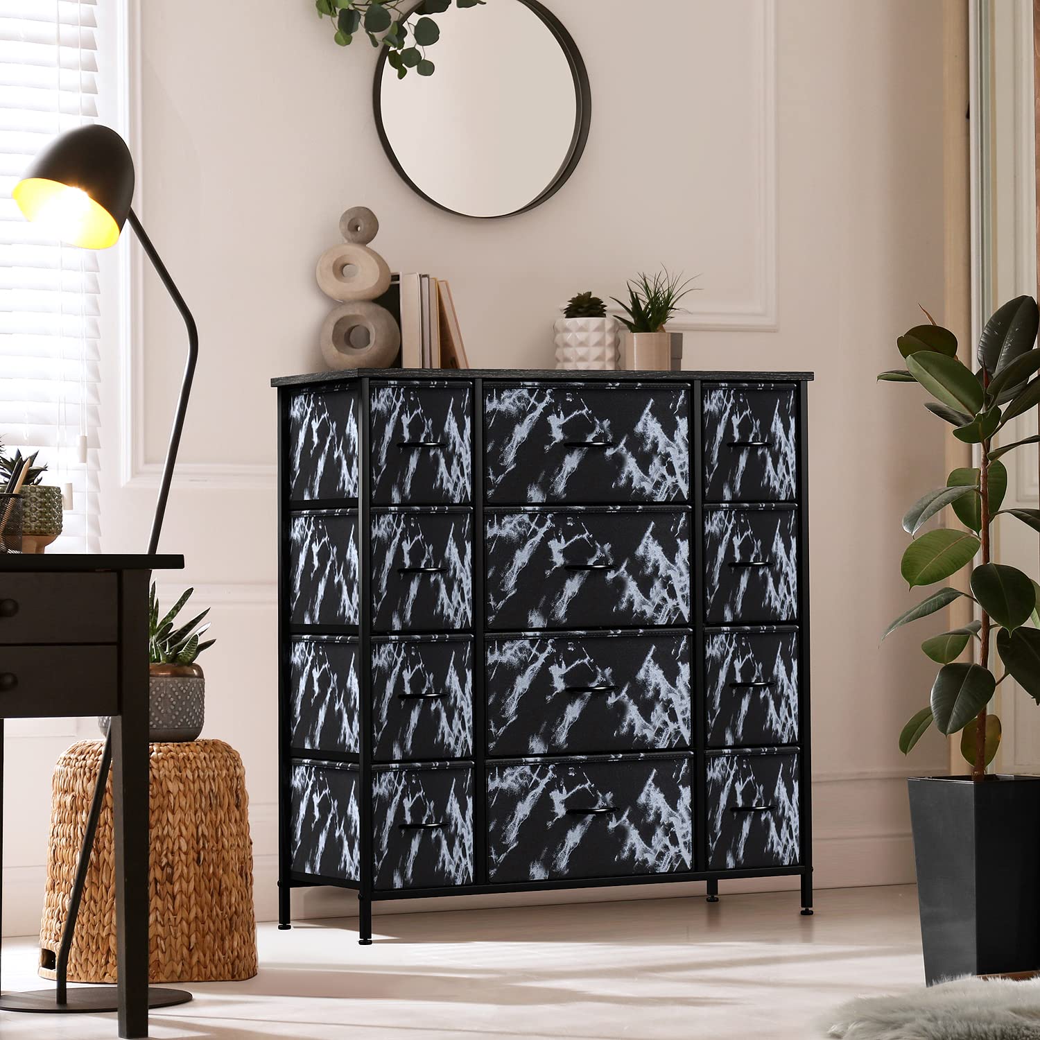 Sorbus 12-Drawer Dresser Organizer - Sturdy Steel Frame with Wood Top & Easy Pull Fabric Bins for Clothes Storage - Large Bedroom, Living Room, Nursery & Closet Storage Furniture - Perfect for Organizing Clothes, Toys & Home Essentials