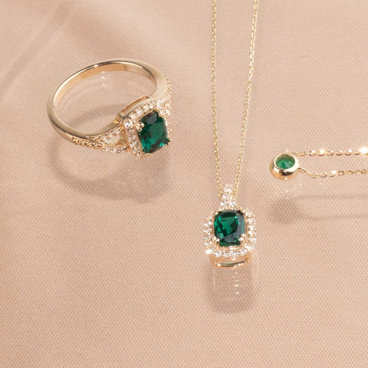 14K Solid Yellow Gold Emerald Station Necklace - Bezel Set for Everyday Elegance | Perfect for Gifts, Anniversaries, and Special Occasions