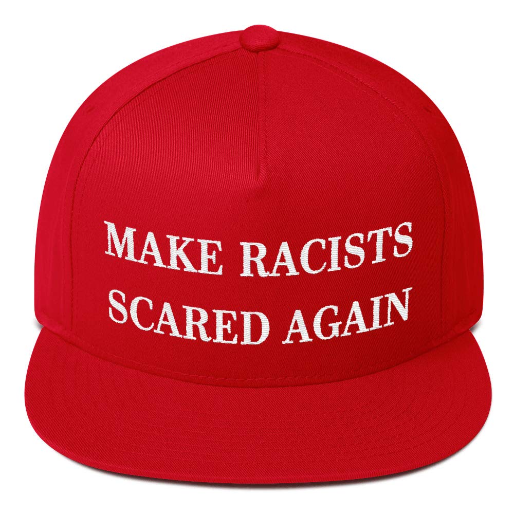Anti Racism Embroidered Flat Bill Cap - Make Racists Scared Again Hat | MAGA Parody Trump Style | Perfect for Protests, Social Justice Events & Political Satire