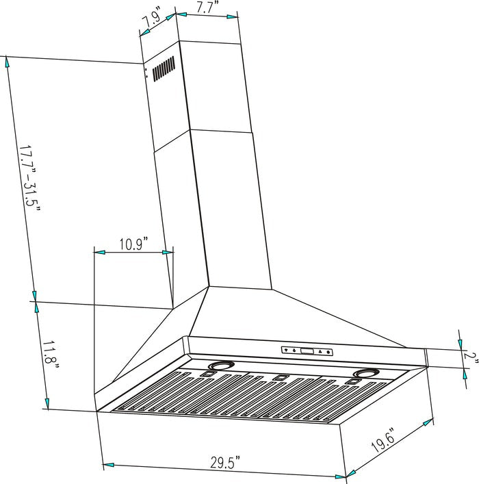 Empava 30 Inch Stainless Steel Wall Mount Range Hood - 30RH03 - Powerful Kitchen Ventilation for Cooking, Grilling & Baking
