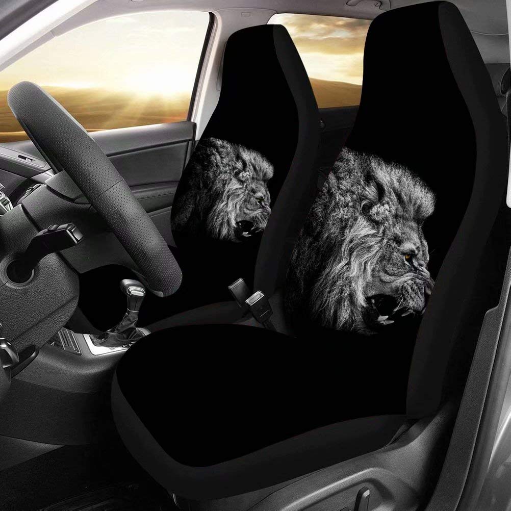 Dellukee 3D Universal Car Seat Covers - Lion Print 2-Piece Set for Most Cars, Trucks, SUVs & Vans | Waterproof & Anti-Slip Front Seat Protectors | Perfect for Daily Commute, Road Trips & Family Travel