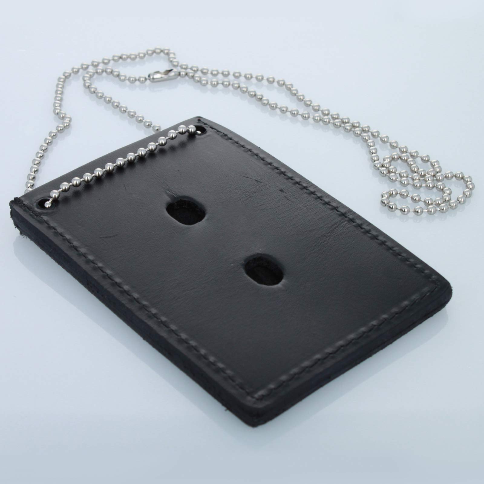 2 in 1 Leather ID Badge Holder & Lanyard Neck Chain - Police Security Gear for Work, School & Events - Black