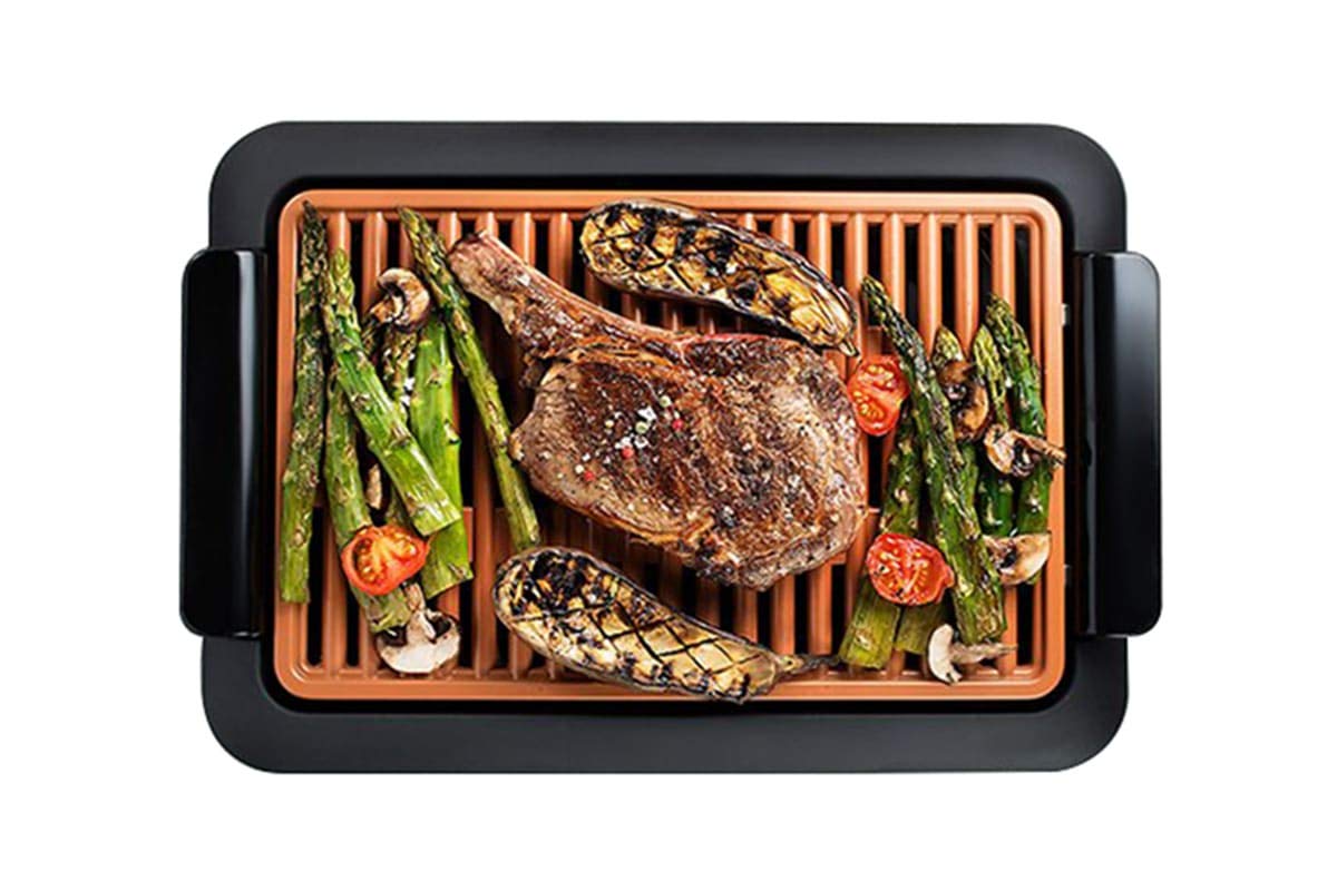 Gotham Steel Smokeless Indoor Electric Grill with Ceramic Coating - Adjustable Temperature, Removable Nonstick Griddle Plate, Healthy Cooking for Steak, Burgers & Vegetables - Perfect for Apartments, Dorms & Small Kitchens