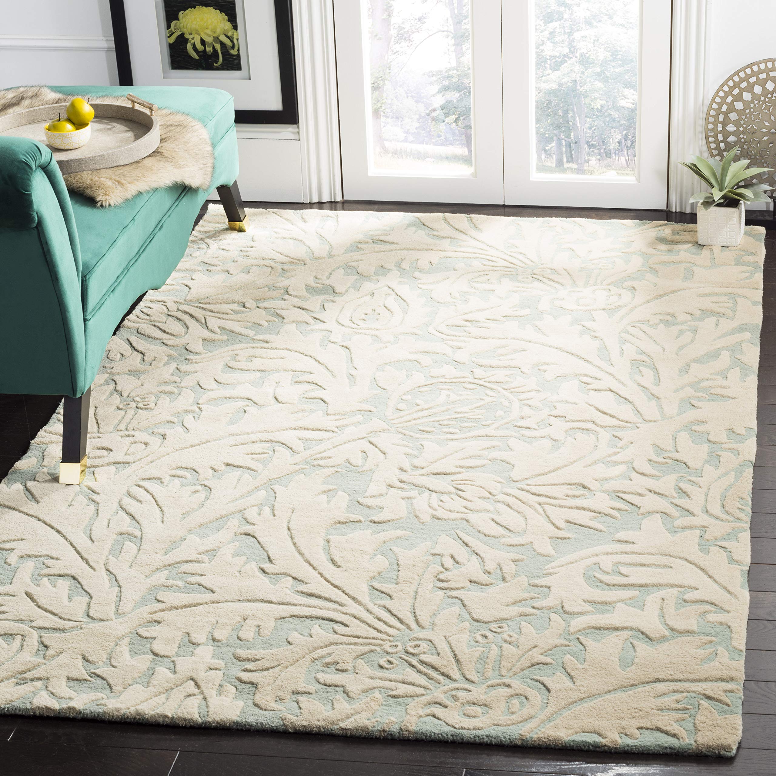 SAFAVIEH Soho Collection 5' x 8' Handmade Premium Wool Area Rug - Light Blue & Beige Striped Design for Living Room, Bedroom & Office Decor