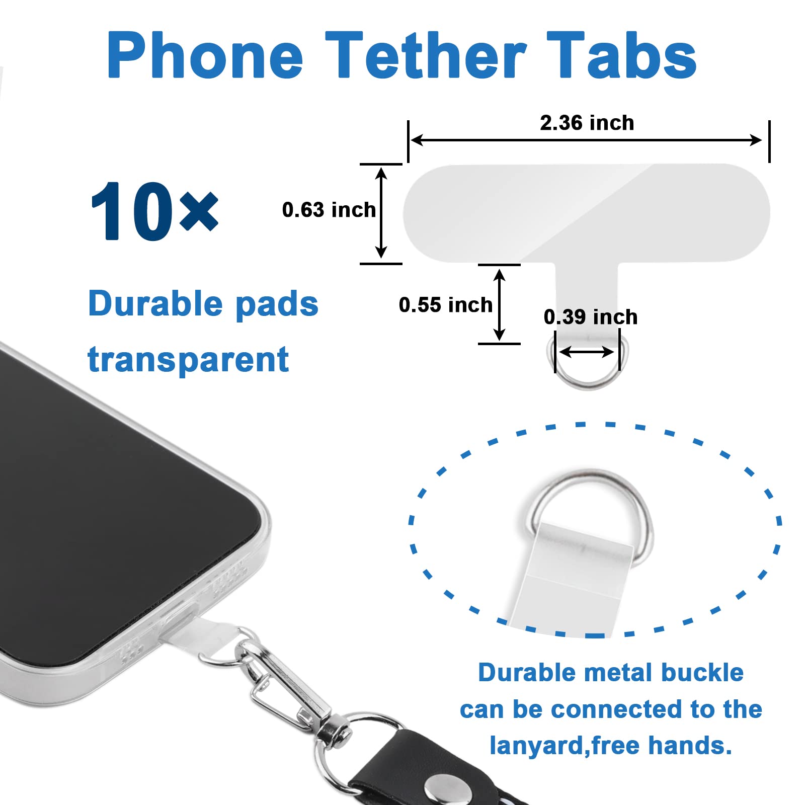 Universal Phone Lanyard Patch - 10pcs Adhesive-Free Tether Tabs for Phone Straps (Transparent) - Secure Your Phone While Outdoors