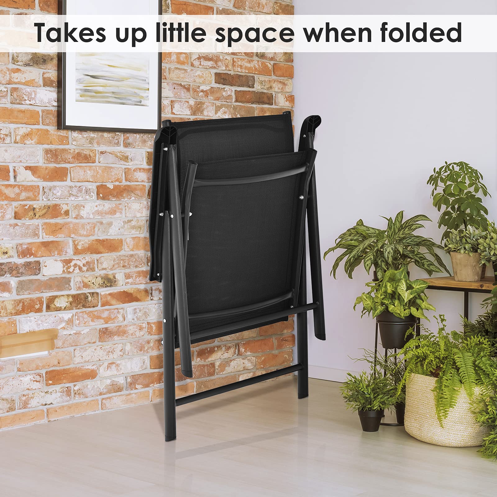 SAFSTAR 4-Pack Black Foldable Outdoor Sling Chairs with Armrests - Patio, Lawn, Garden, Backyard, Poolside & Porch Seating - Heavy Duty Folding Chairs for Camping, Picnics, Beach & BBQs