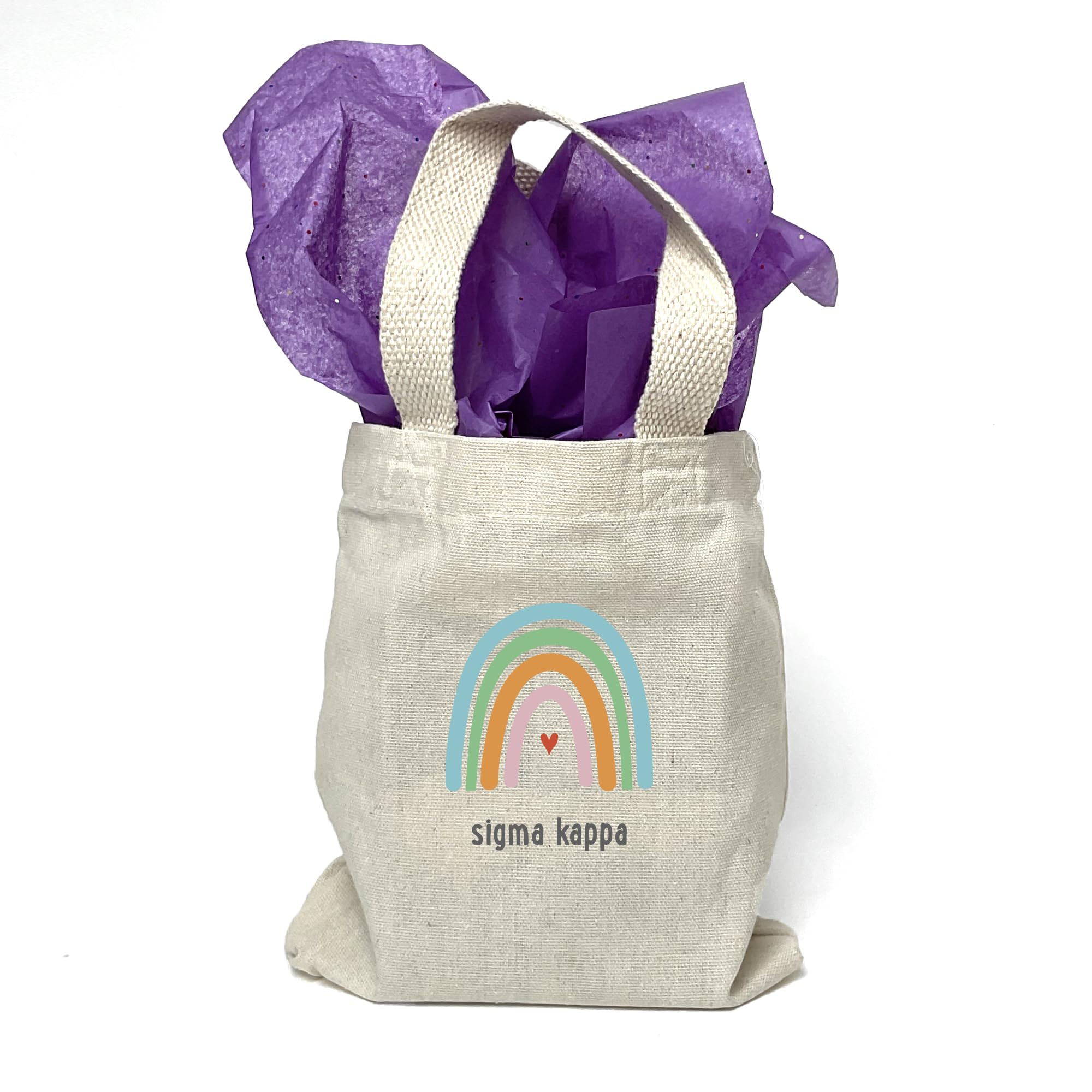 Rainbow Mini Tote Bag for Women - Cute Sorority Gifts & Party Favors - Small Cotton Goodie Bags - Perfect for Sorority Events, Birthday Parties & Beach Outings