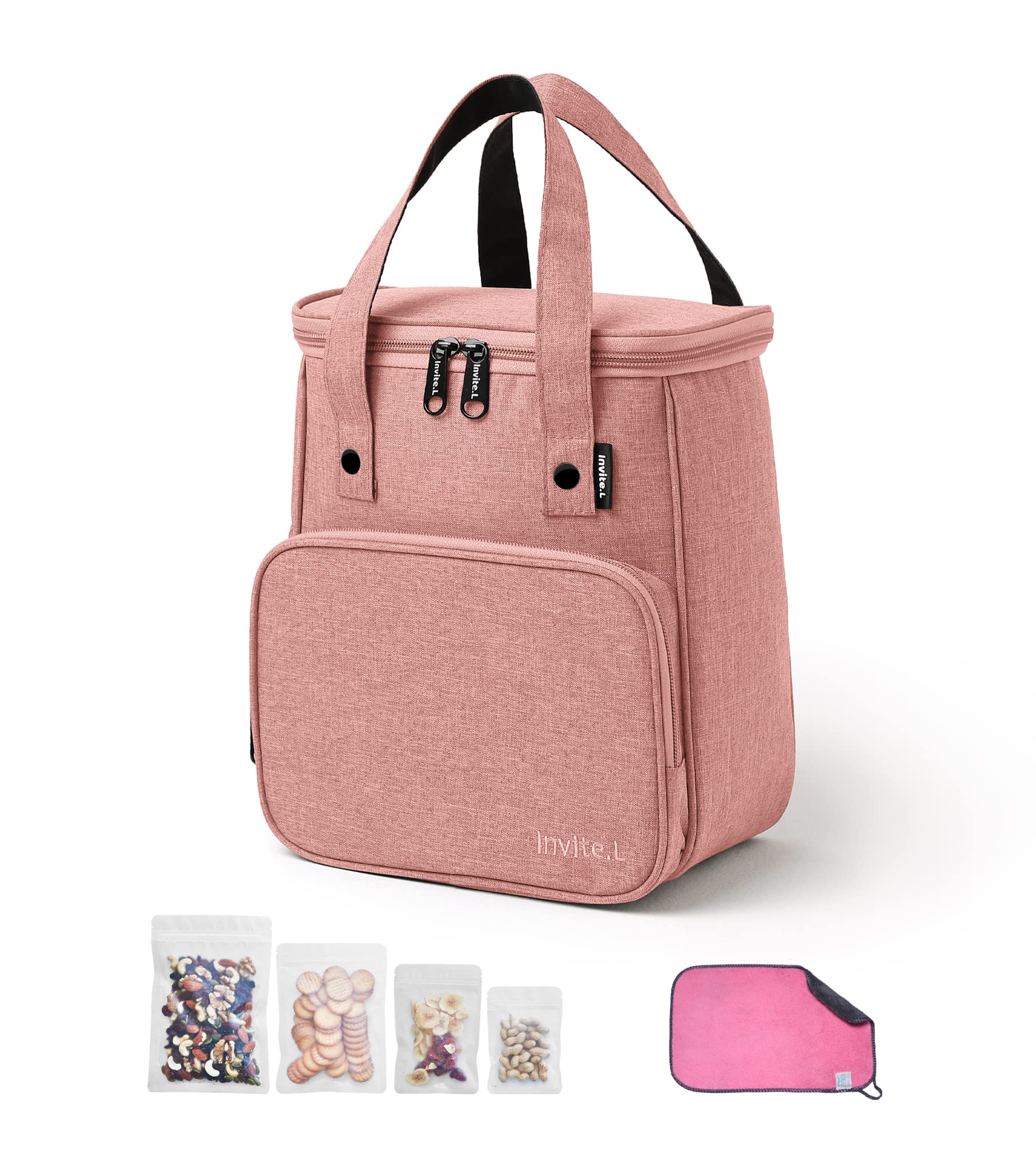 Eco-Friendly Reusable Insulated Lunch Bags Set - 8.6L Thermal Lunch Box for Women & Men with Snack Pouch, Nut Container & Cleaning Cloth | Perfect for School, Office, Home & Outdoor Picnics | BPA-Free Leakproof Food Storage Solution