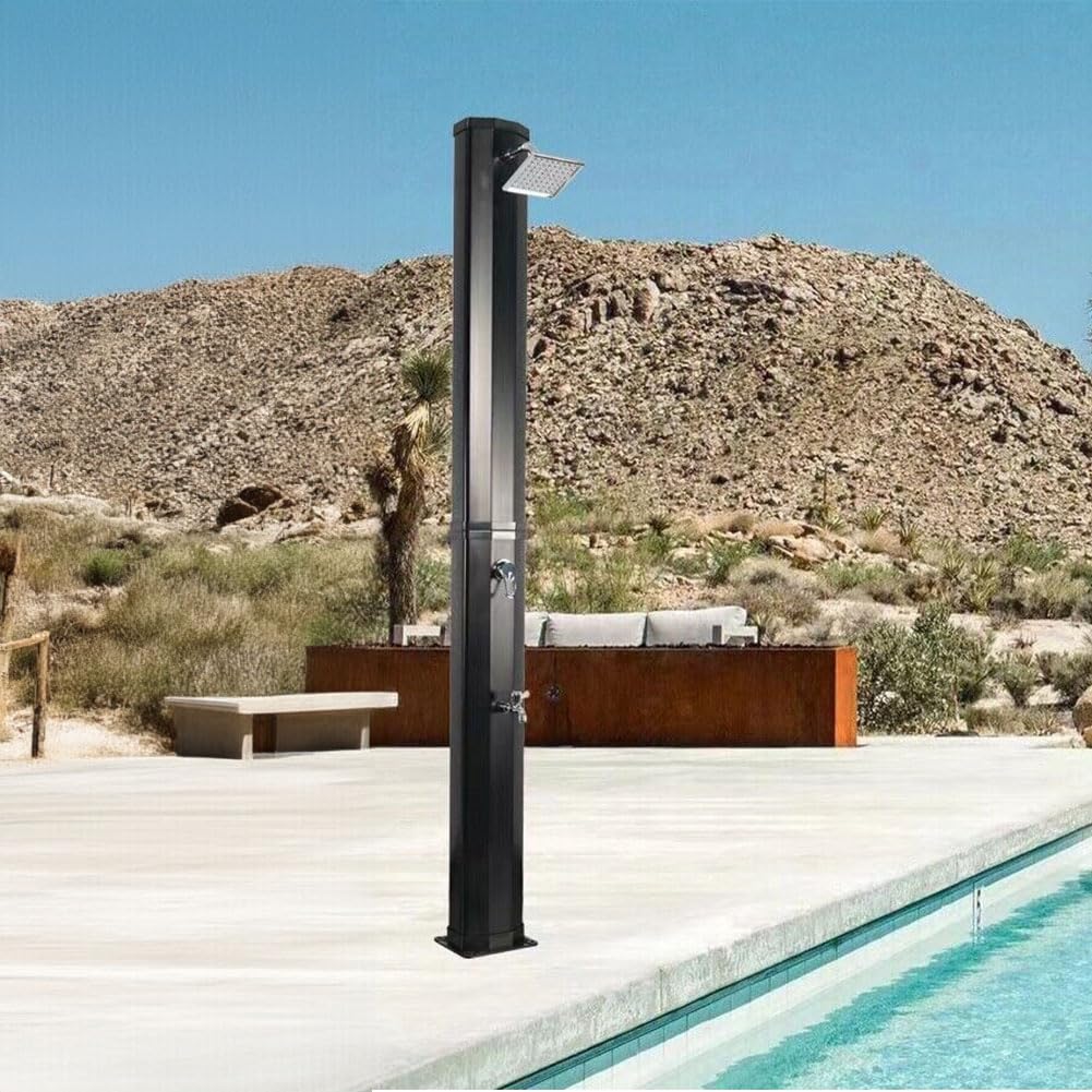 9.3 Gallon Solar Outdoor Shower with Adjustable Shower Head - 7.2Ft Portable Camping Shower with Handheld Sprayer & Foot Tap - Perfect for Poolside, Backyard, Beach, RV, Camping and Outdoor Adventures (Black)