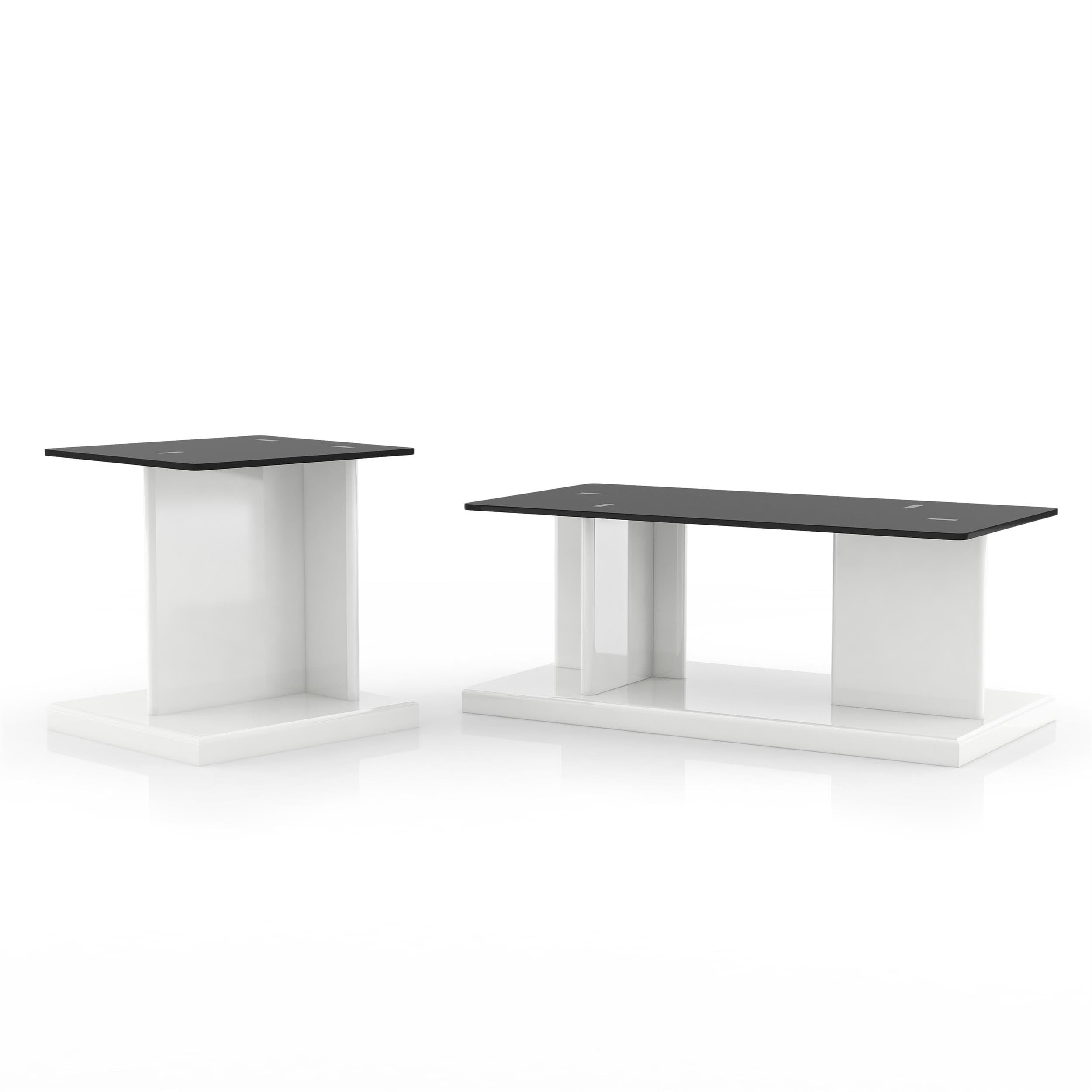 White Thame Glass Top 2-Piece Coffee Table Set for Living Room