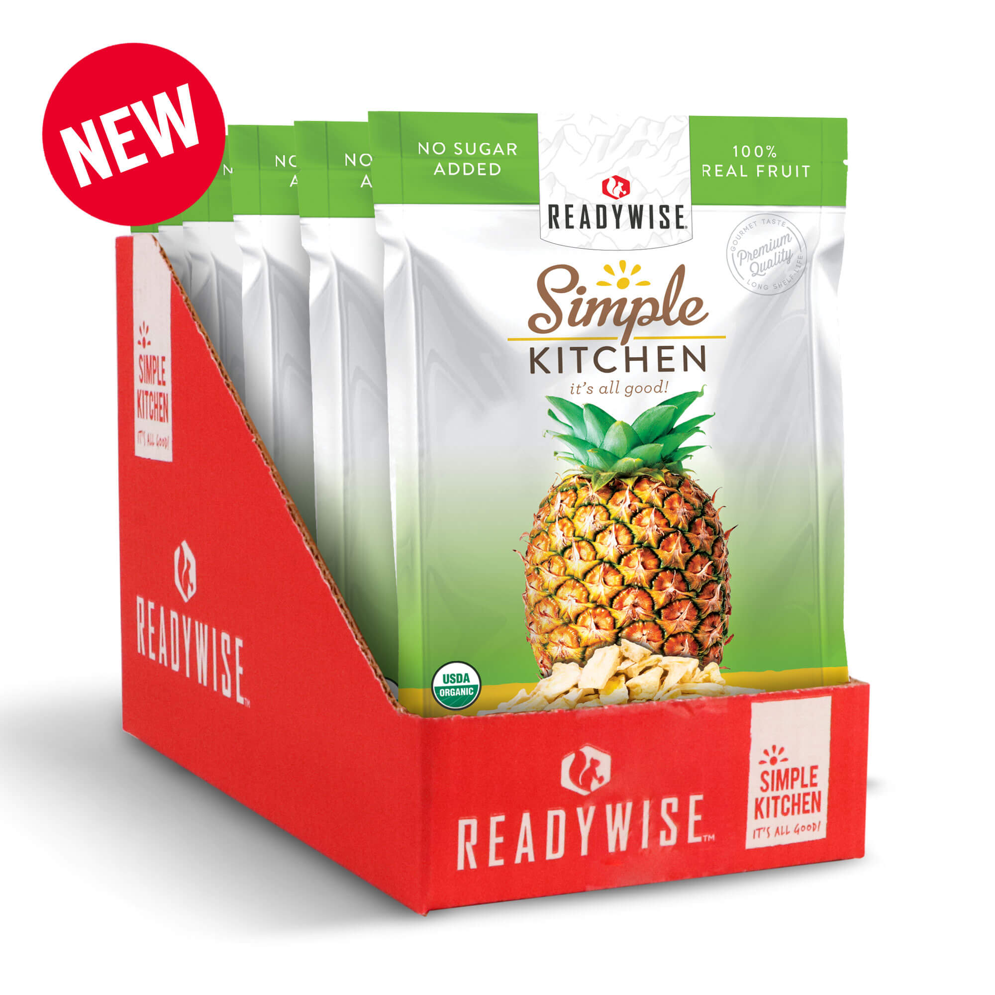 ReadyWise 6-Pack Organic Freeze-Dried Pineapple Slices - Healthy Snack for Hiking, Camping & Emergency Food Storage
