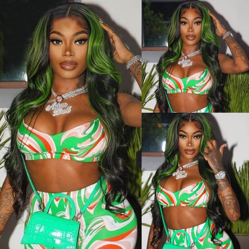 Eullair Body Wave Balayage Highlights Lace Front Wig - Rose Pink, Blue, Green Ombre Human Hair - Perfect for Cosplay, Parties & Daily Wear | @queenleora Recommended