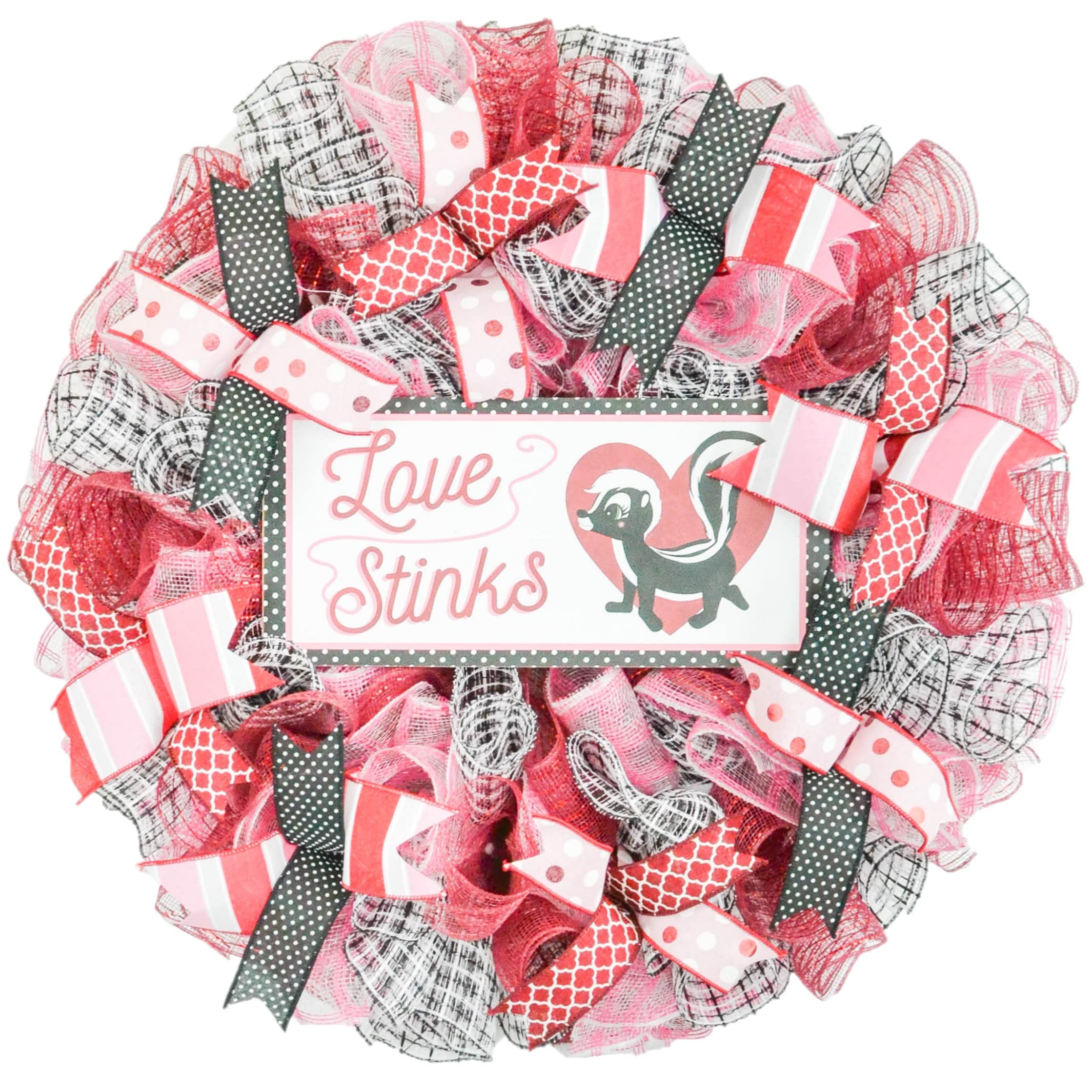 Valentine's Day Wreath - Cute Front Door Decor with Skunk Love Design in Red, White & Maroon - Perfect for Home, Porch, and Valentine's Gifts