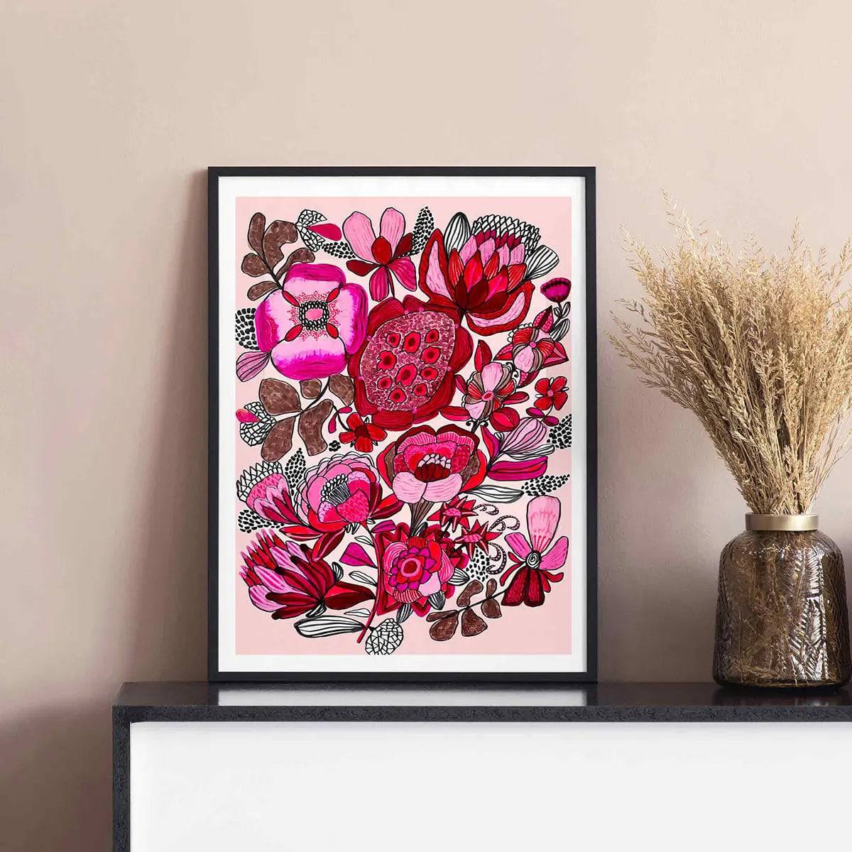 Rosa Botanica Modern Wall Art Print - Floral Botanical Decor for Living Room, Bedroom & Office - Perfect for Home & Office Decoration