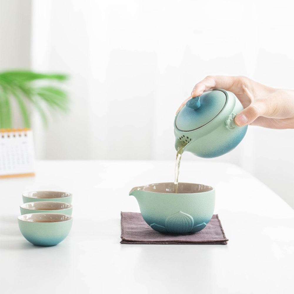 Premium Shiboridashi Lotus Travel Tea Set - Portable Japanese Ceramic Tea Brewing Kit for On-the-Go Tea Lovers | Perfect for Camping, Office & Outdoor Adventures