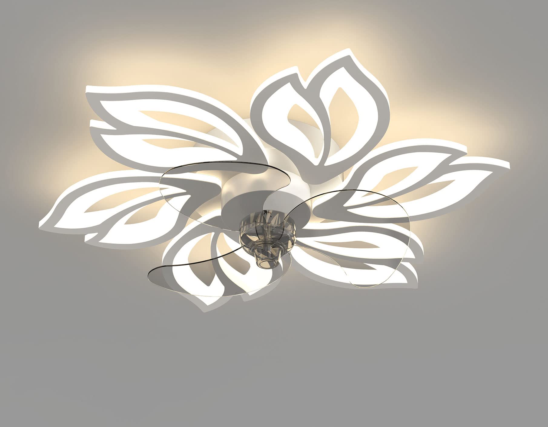 Quiet 6-Light LED Ceiling Fan with Remote Control & Dimmable Light - White Modern Ceiling Fan for Bedroom, Dining Room, Living Room - Perfect for Home Cooling and Ambient Lighting