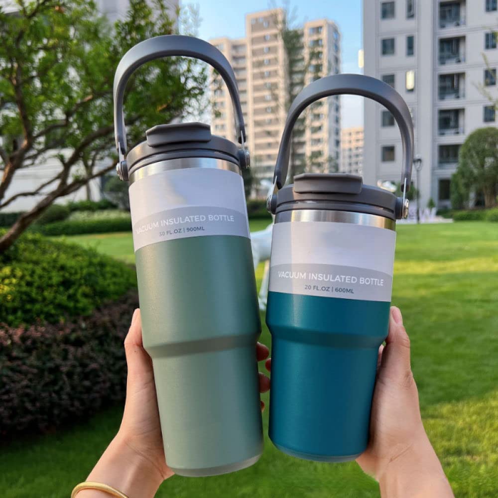 900ml Large-Capacity 304 Stainless Steel Sports Water Bottle with Straw - Insulated Thermos for Coffee, Tea & Cold Drinks - Leakproof Travel Mug for Gym, Hiking, Office & Car (Orange)