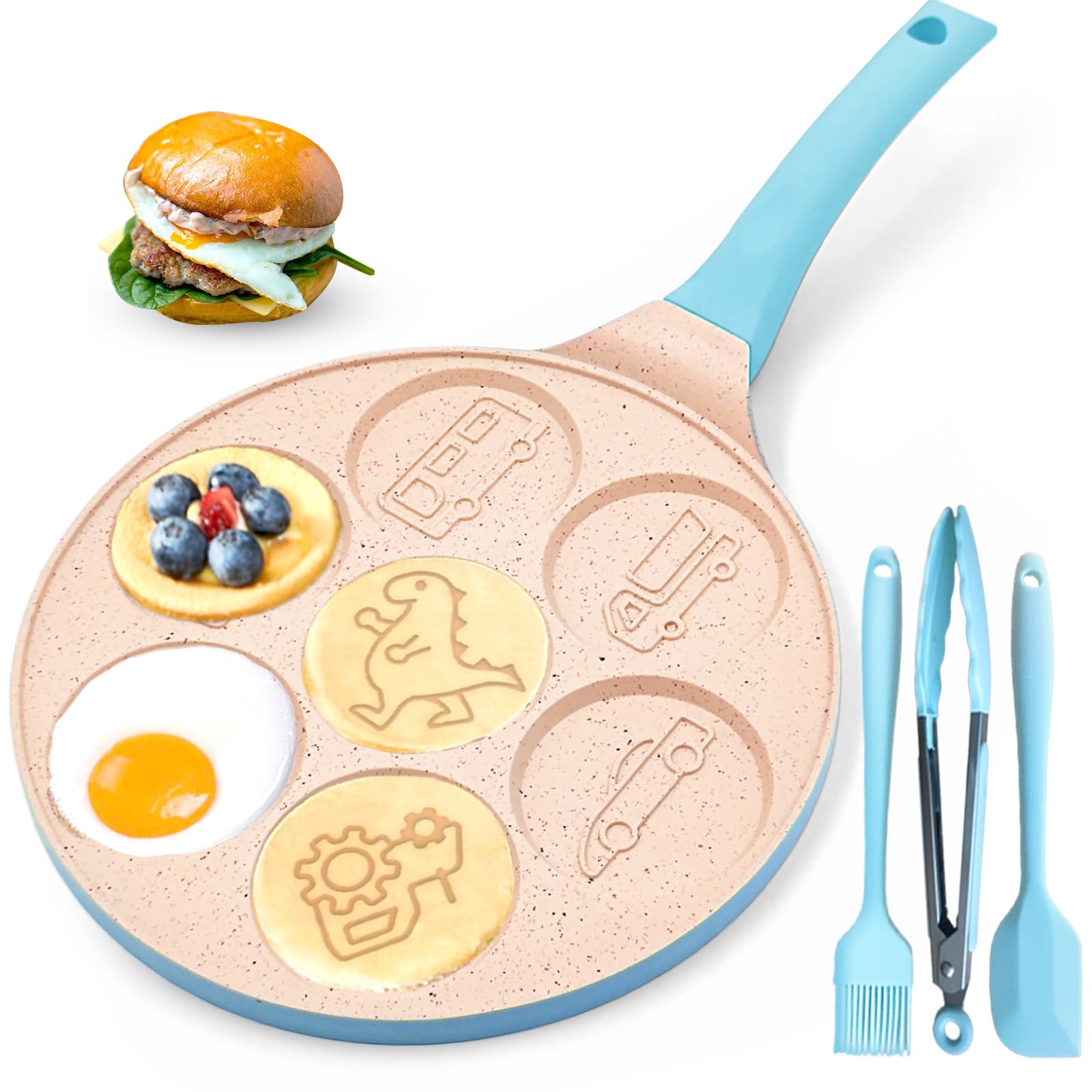 Nonstick Dinosaur Egg Pan - 7-Cup Omelette & Pancake Skillet for Eggs, Pancakes, Plett, Crepes | Perfect for Breakfast, Kids Meals & Family Cooking