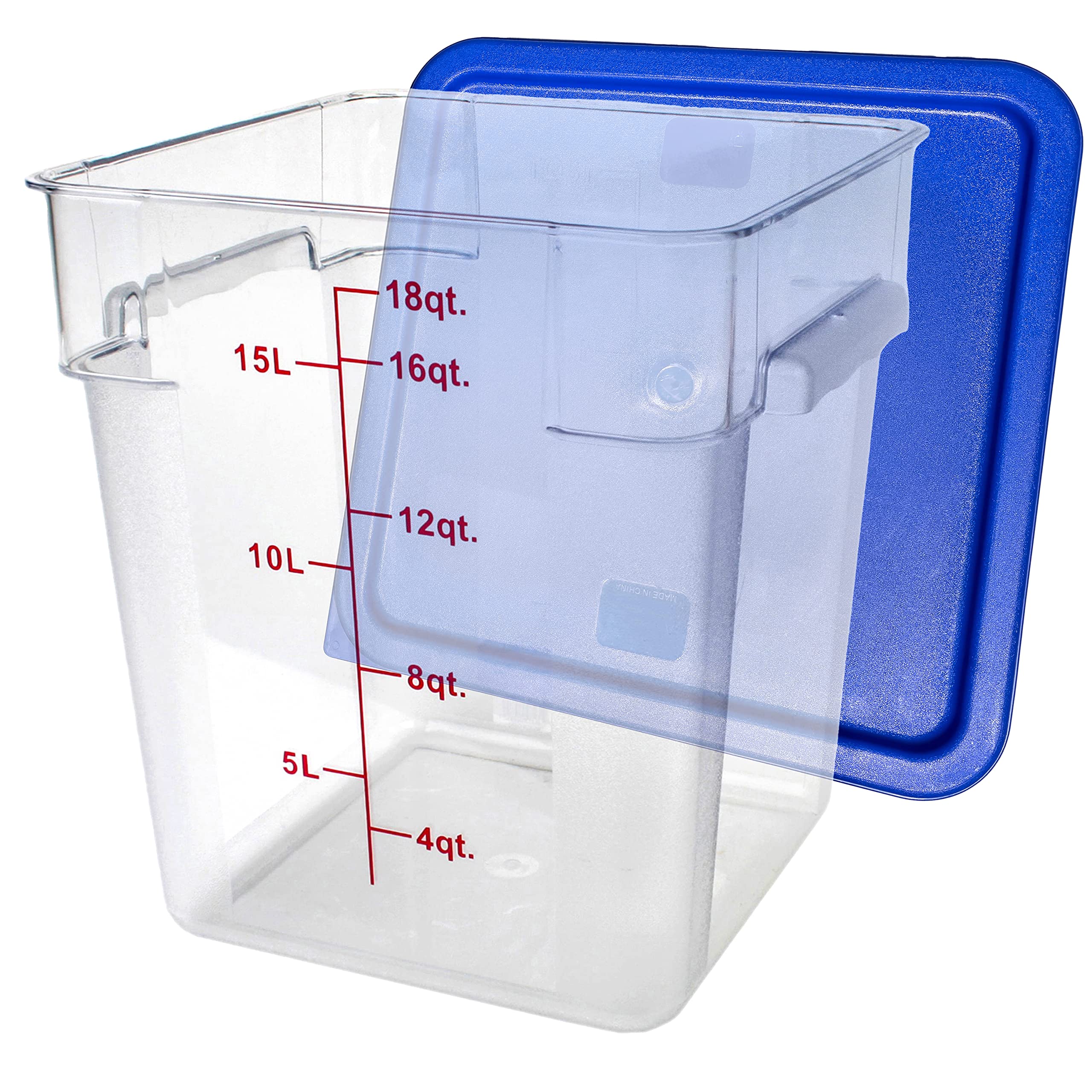 Tiger Chef 18 Quart Commercial Grade Clear Polycarbonate Food Storage Containers with Blue Lids - Durable Restaurant & Home Kitchen Organization for Bulk Food Prep & Storage
