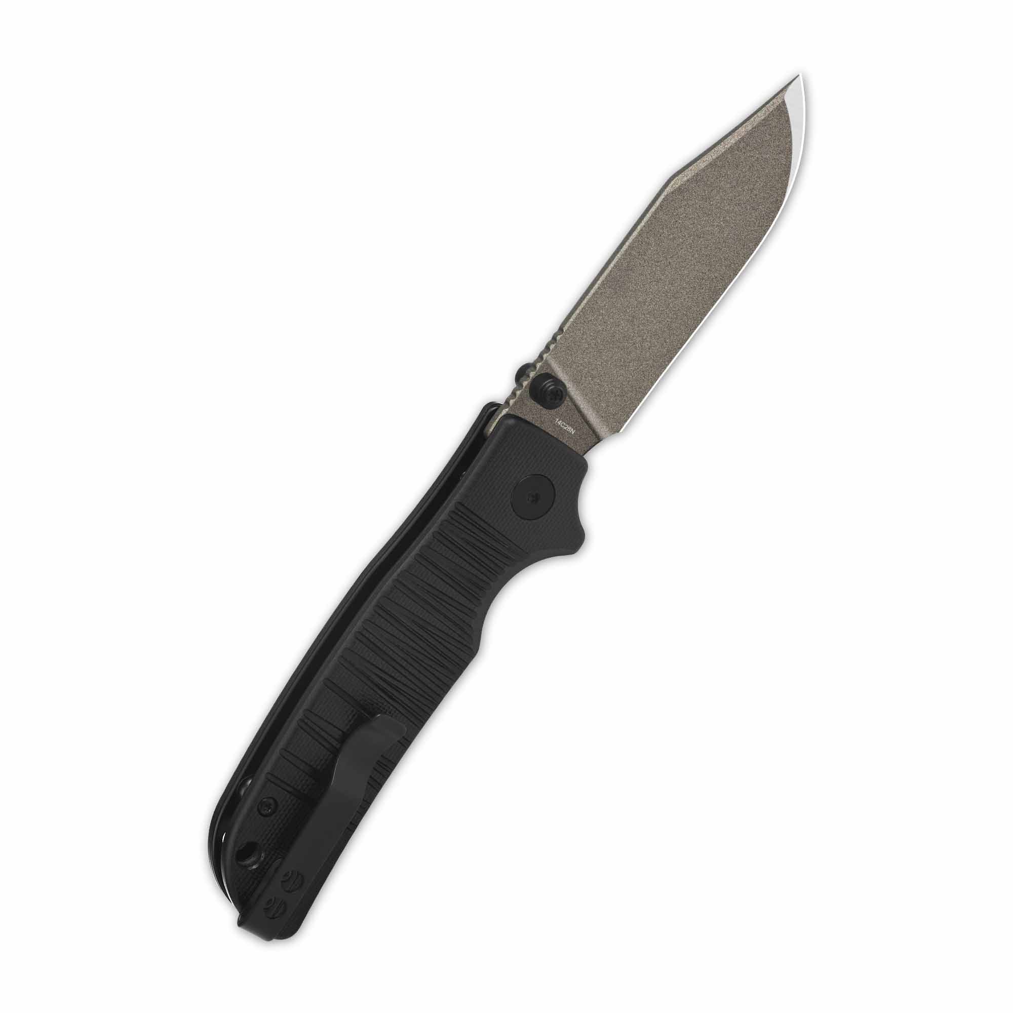 QSP Kali Button Lock Pocket Knife - 14C28N Stainless Steel Blade with Black G10 Handle - EDC Folding Knife for Camping, Hiking & Outdoor Survival