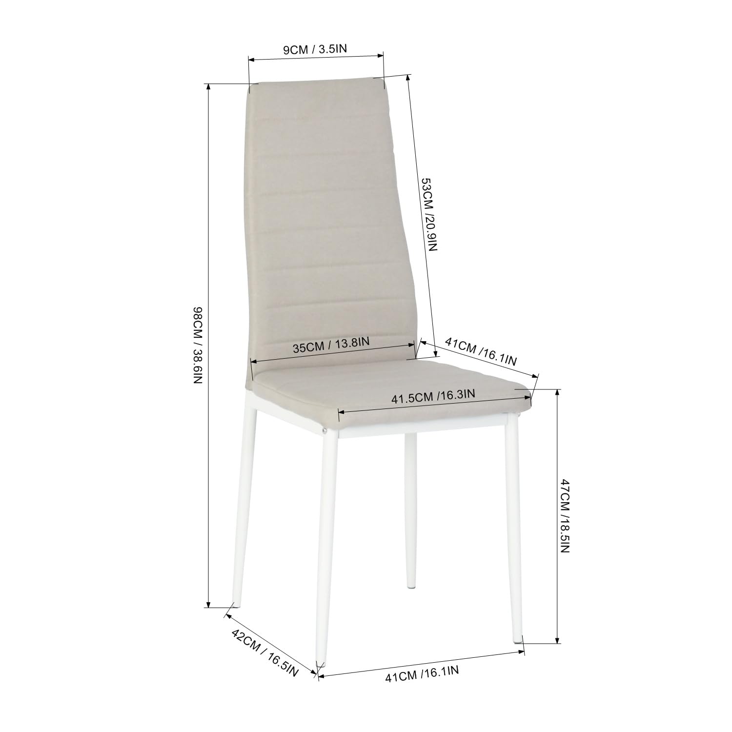 Homy Casa Set of 4 Modern Dining Chairs - Upholstered Armless Kitchen Chairs with Fabric/PVC & Sturdy Metal Legs - Comfortable Padded Side Chairs for Dining Room, Living Room or Office - Beige - Perfect for Small Spaces, Apartments and Modern Home Decor