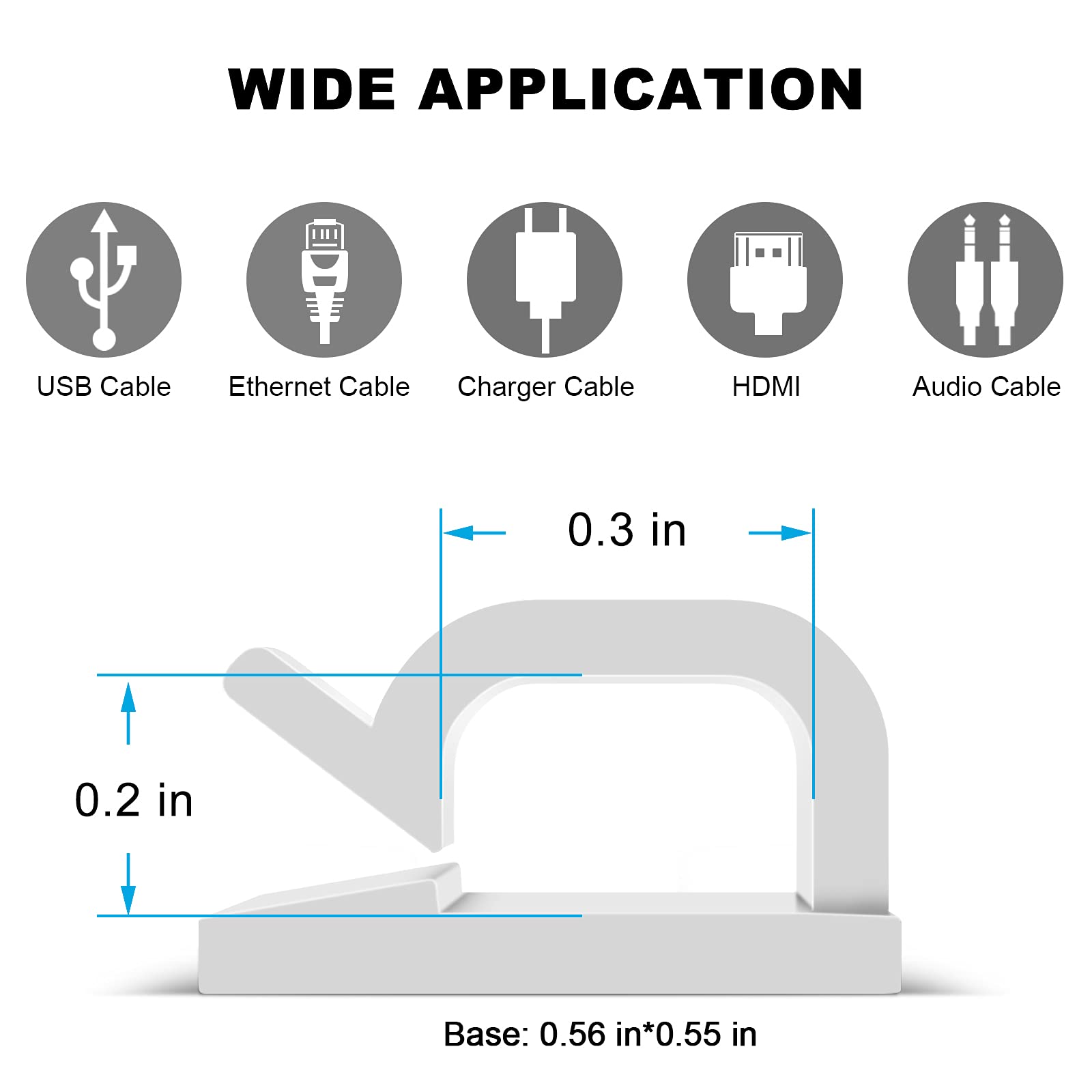 60 PCS White Adhesive Cable Clips - Strong Wall & Under Desk Wire Organizers for LED Strips, Ethernet Cables, Electric Wires - Perfect for Home Office, Gaming Setup & TV Cable Management