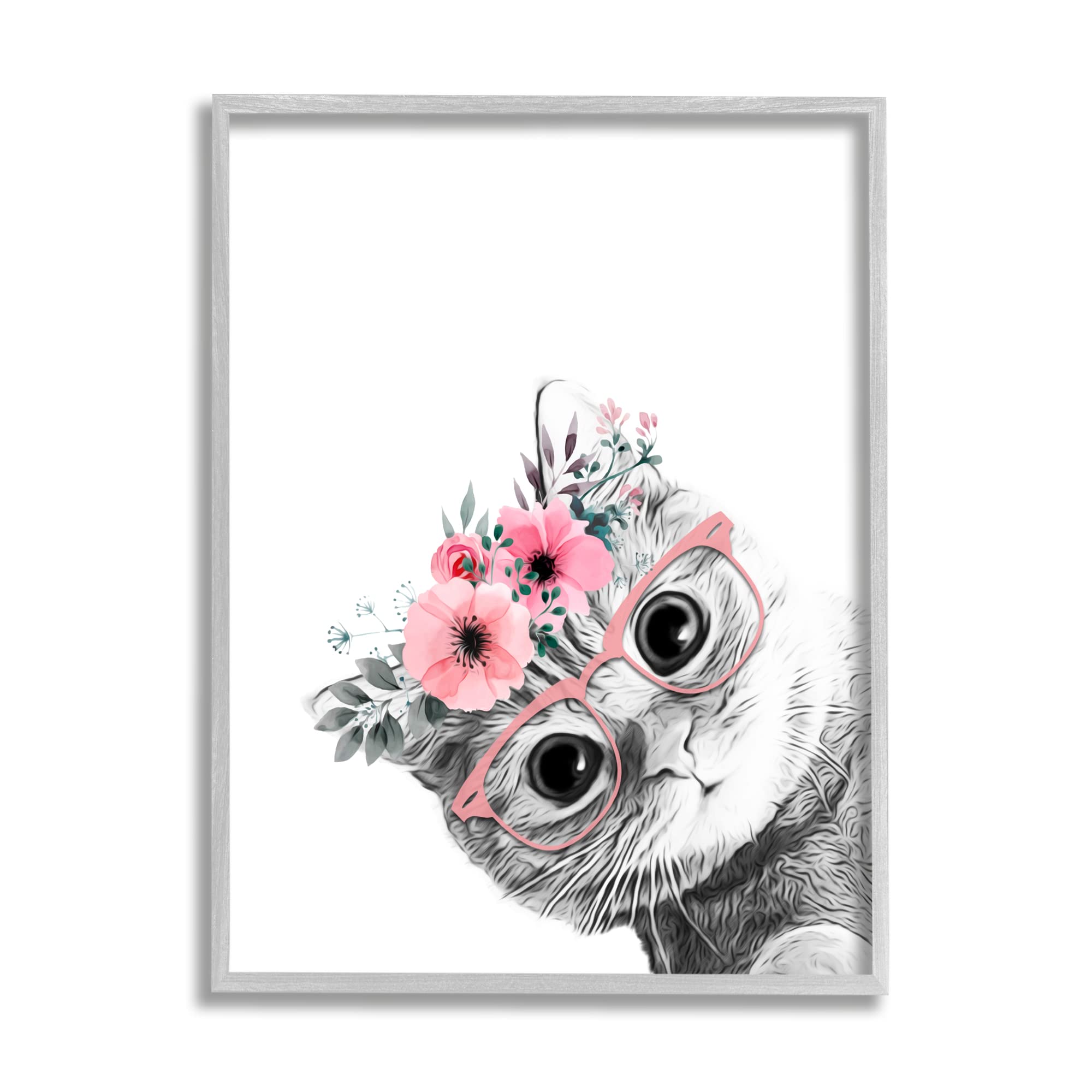 Stupell Industries Pink Flower Crown Cat Glasses - Monochrome Minimalist Wall Art by Annalisa Latella | Perfect for Living Room, Bedroom & Office Decor