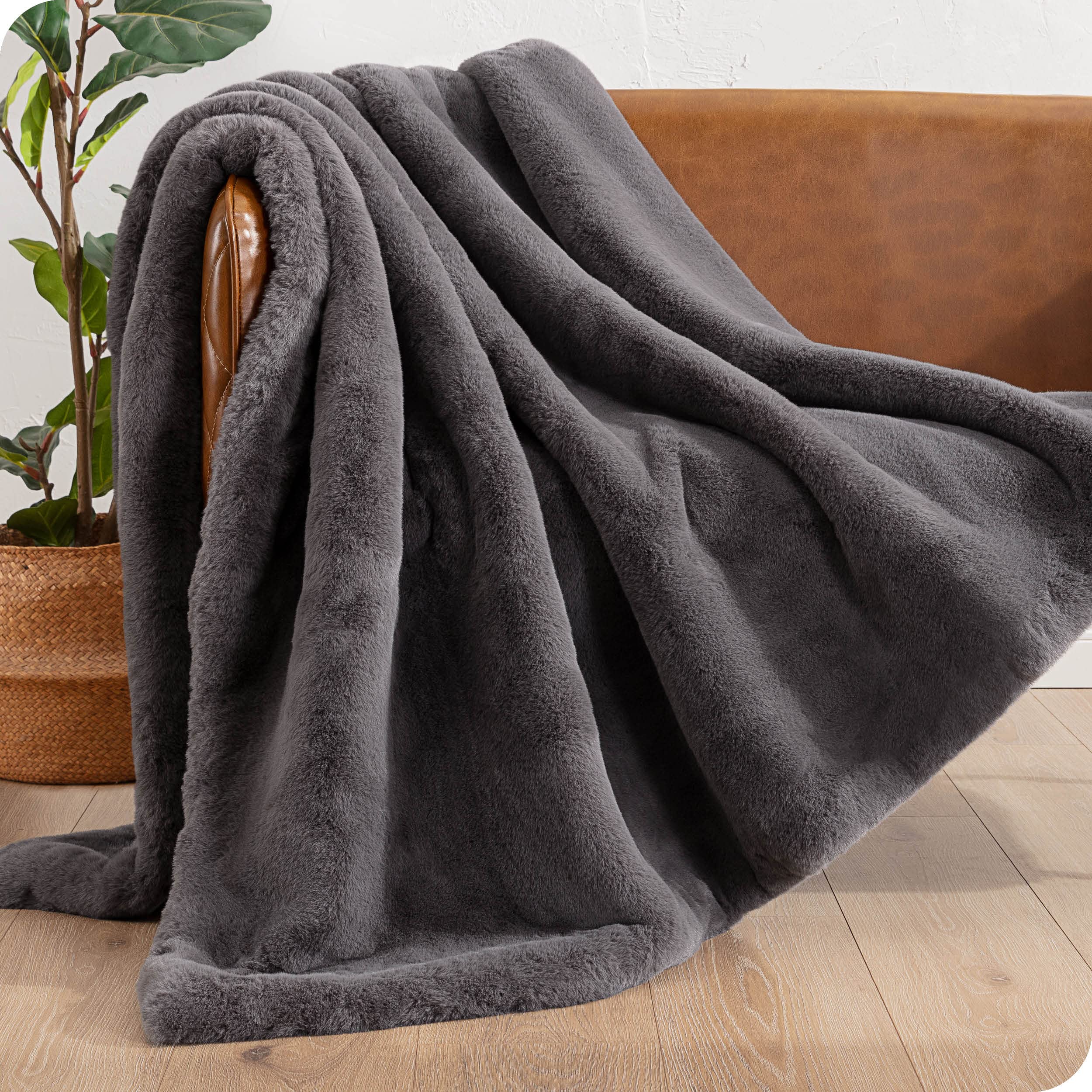 Bare Home Faux Fur Blanket - Ultra Soft Luxury Throw Blanket for Couch, Bed & Sofa - Fluffy Cozy Warm Decorative Blanket 60x80 Inches Oversized - Perfect for Winter Nights, Movie Time & Home Decor (Dark Grey)