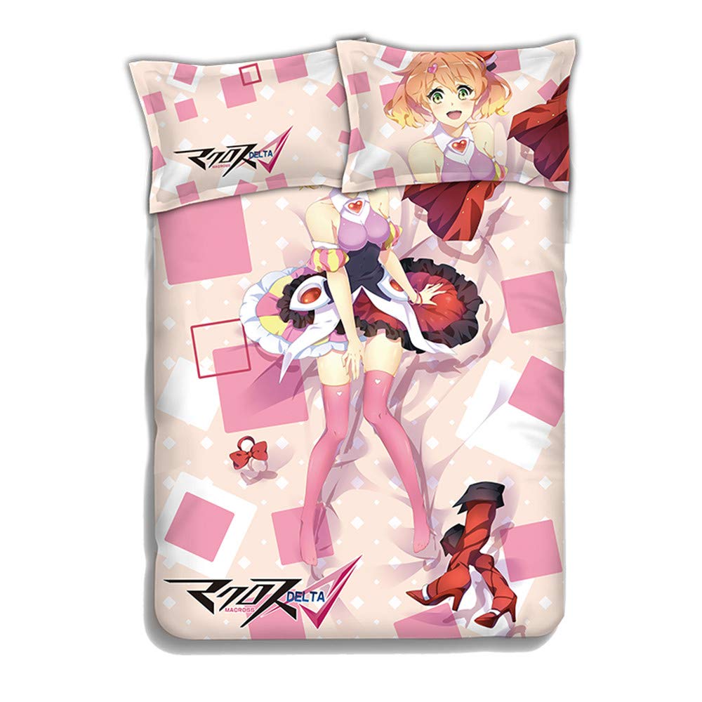 KOSEART Freyja Wion Macross Delta Anime Bedding Set - 3 Piece Comforter Cover, Bed Sheet & Pillow Cases - Soft Microfiber Japanese Cartoon Themed Bedroom Decor for Fans & Collectors - Perfect for Anime Conventions, Themed Parties & Cosplay Enthusiasts